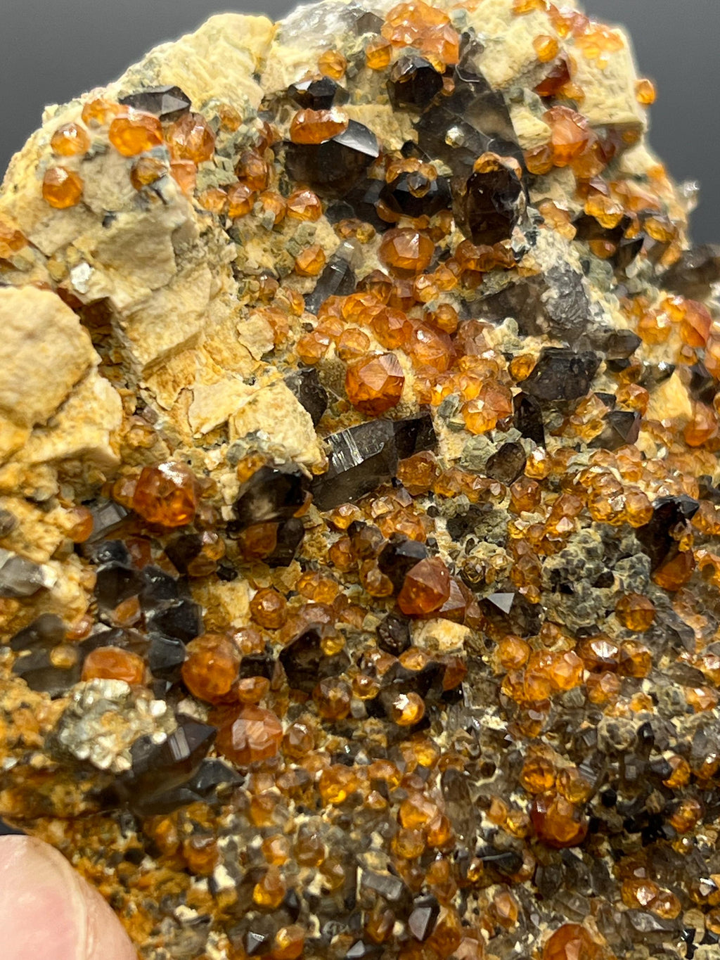 Spessarnite Garnet With Smokey Quartz, From China - Crystal Gemstone AE 