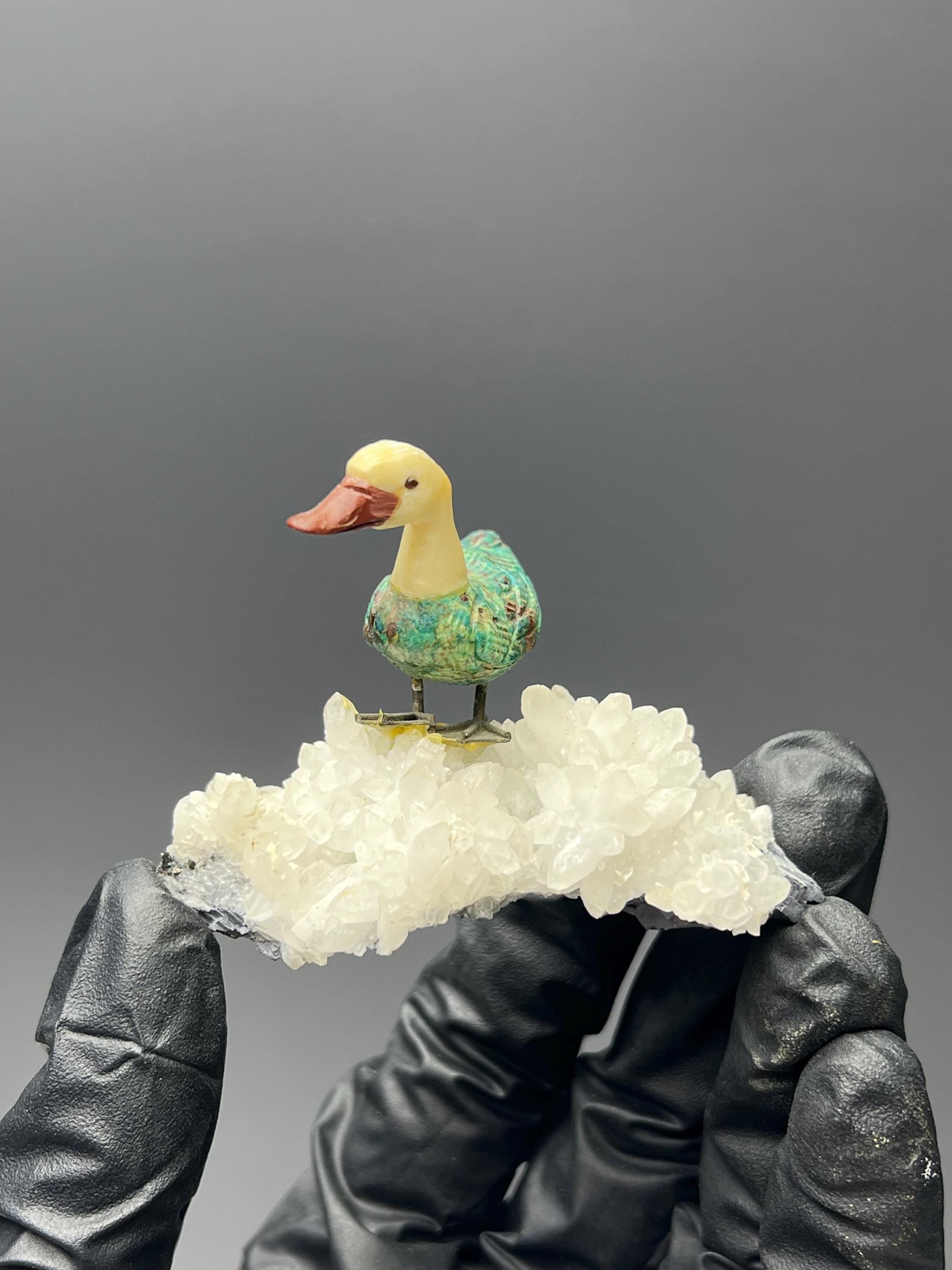 Crystal Quartz And Galena With Natural Stone Bird - Crystal Gemstone AE 