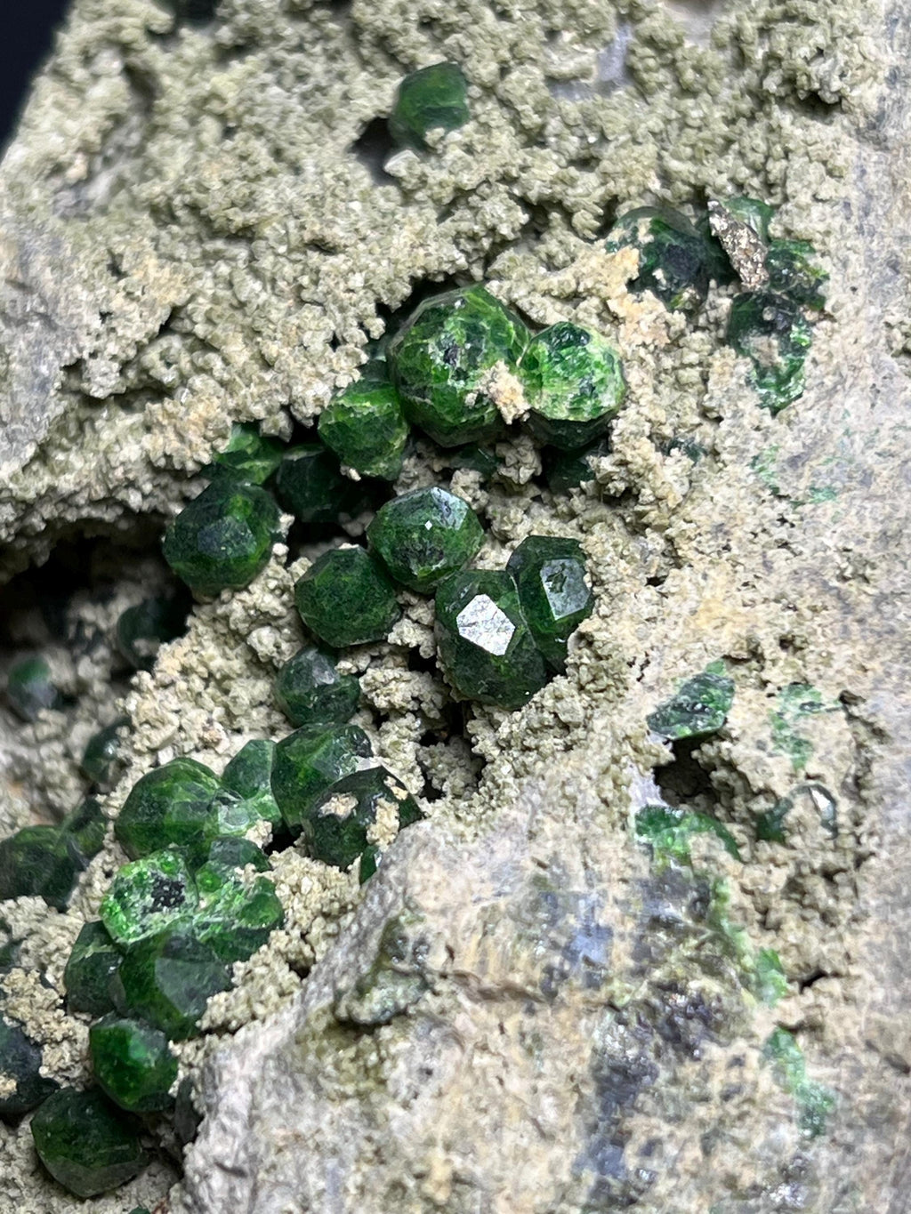 Green Demantoid Garnet On Matrix - Russia - Crystal Gemstone AE 