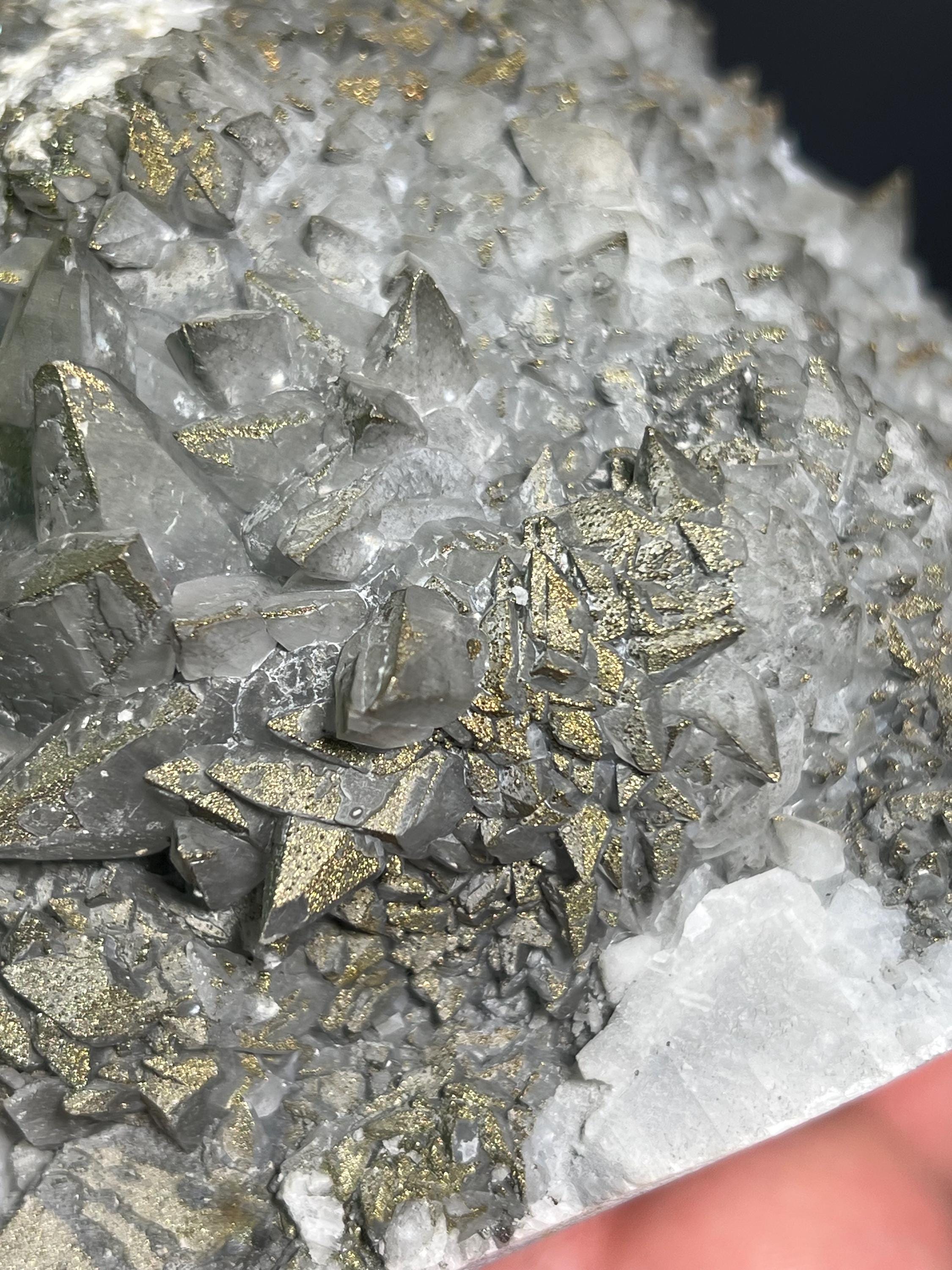 Chalcopyrite On Gray Crystal Calcite - Crystal Gemstone AE 