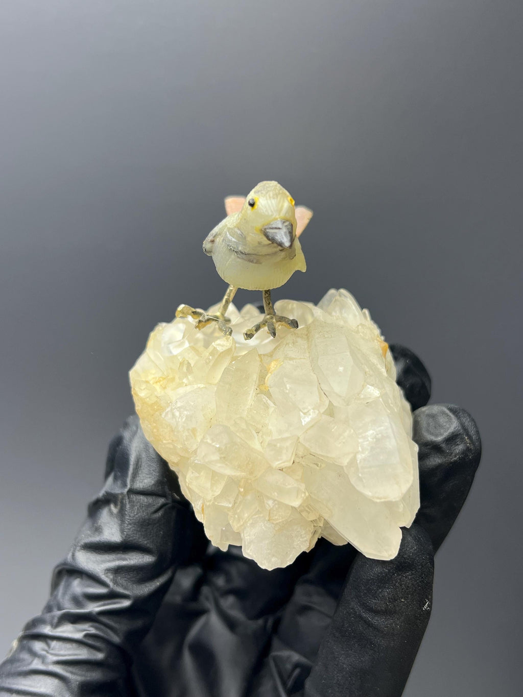 Crystal Quartz On Natural Stone Bird - Crystal Gemstone AE 