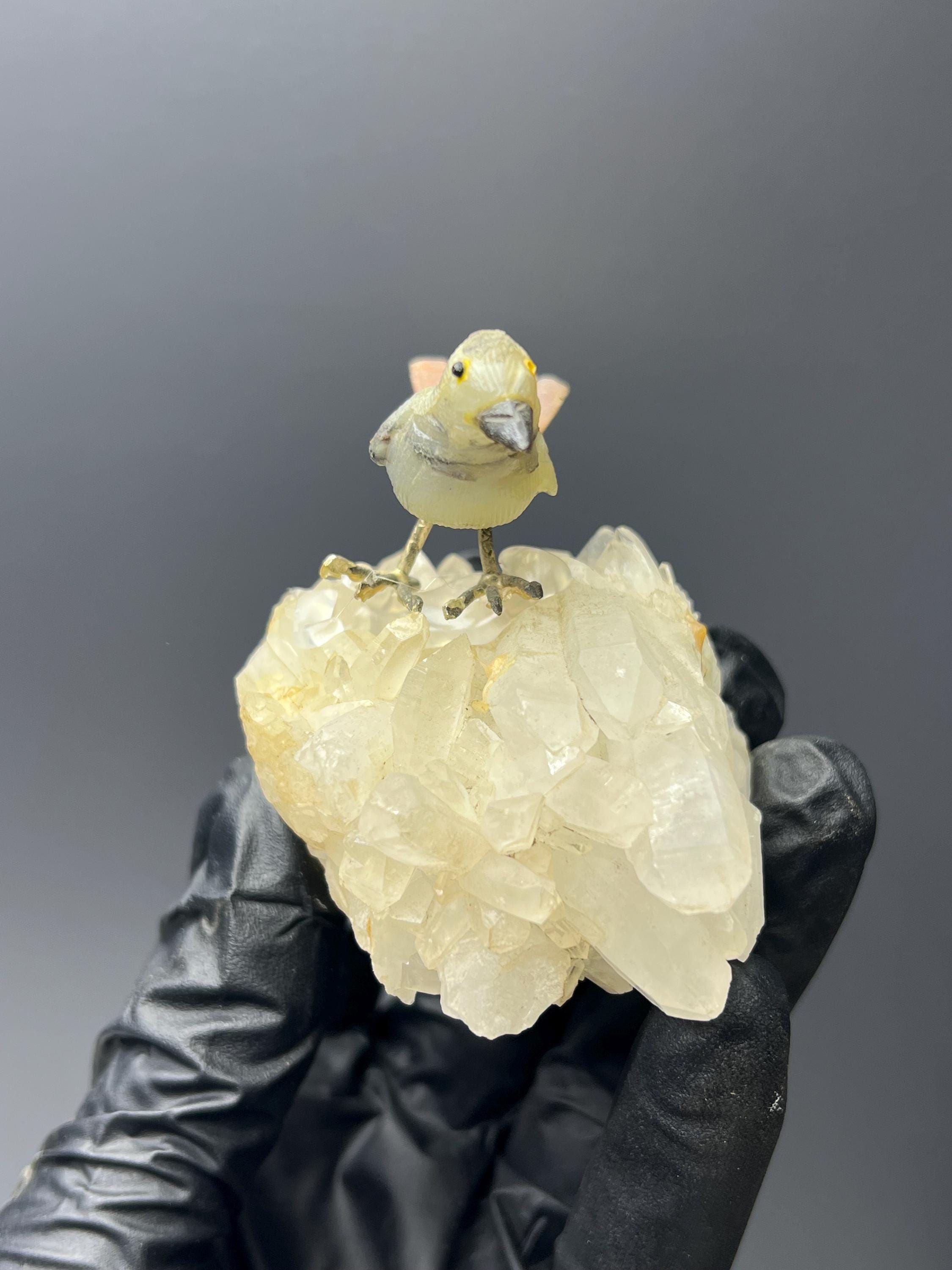 Crystal Quartz On Natural Stone Bird - Crystal Gemstone AE 