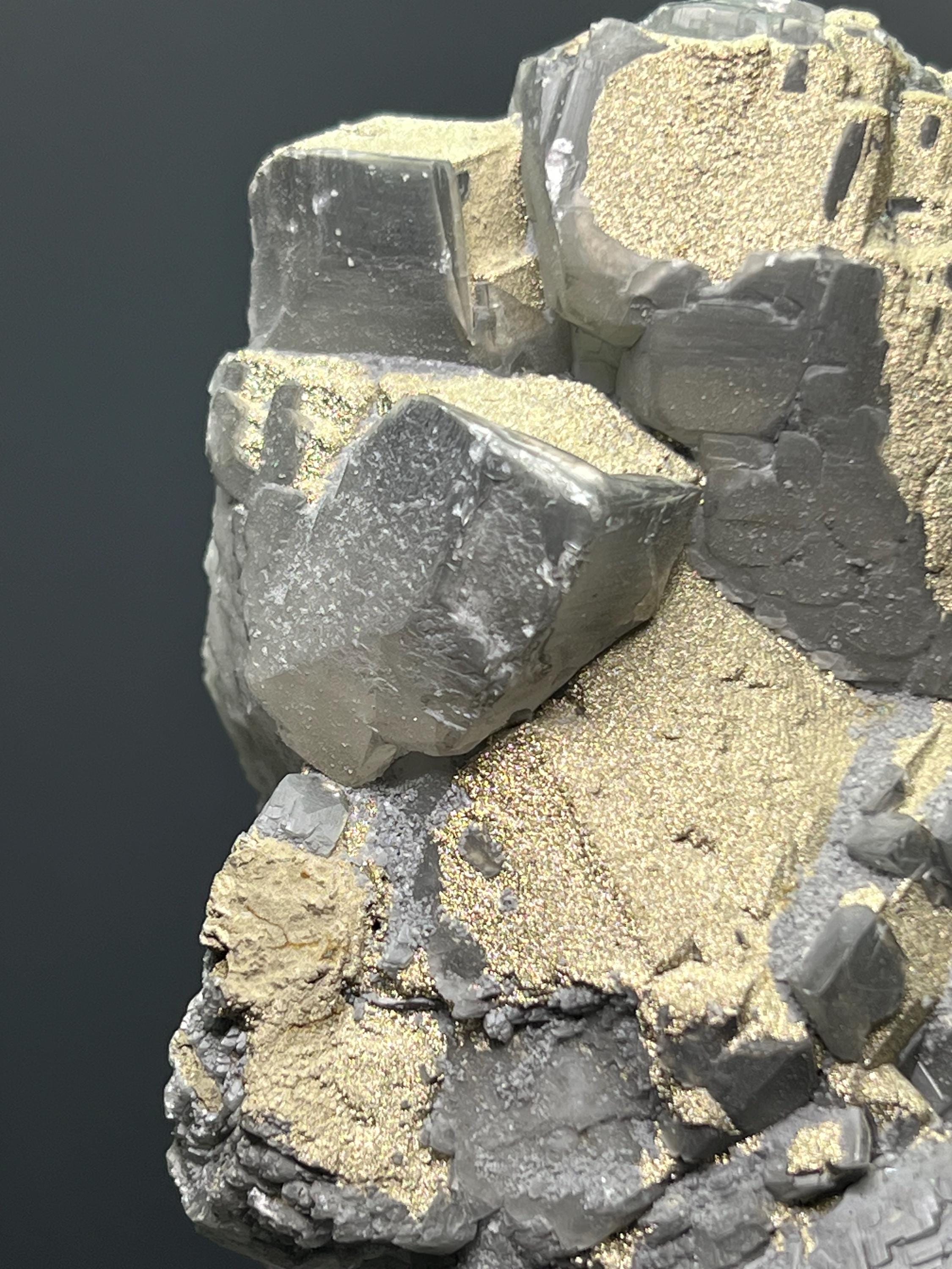 Very Showy! Pyrite Alloy Gray Crystal Calcite - Crystal Gemstone AE 