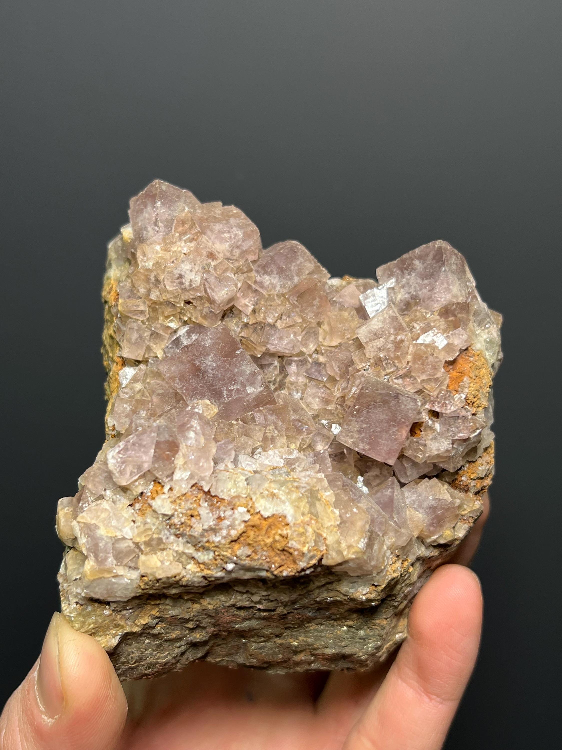 Pink Cubic Fluorite On Pyrite - USA - Crystal Gemstone AE 
