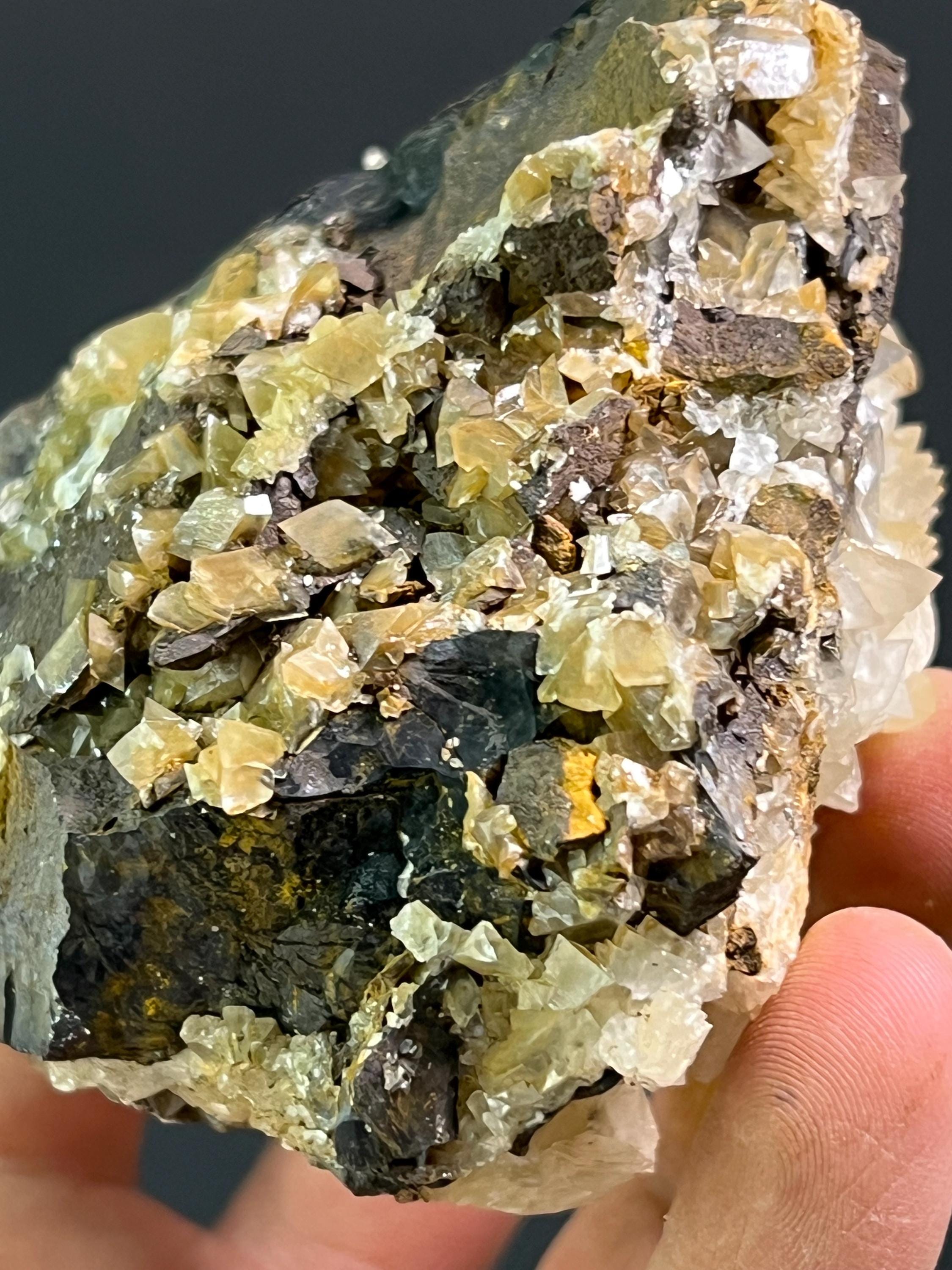 Crystal Calcite On Goethite - Crystal Gemstone AE 