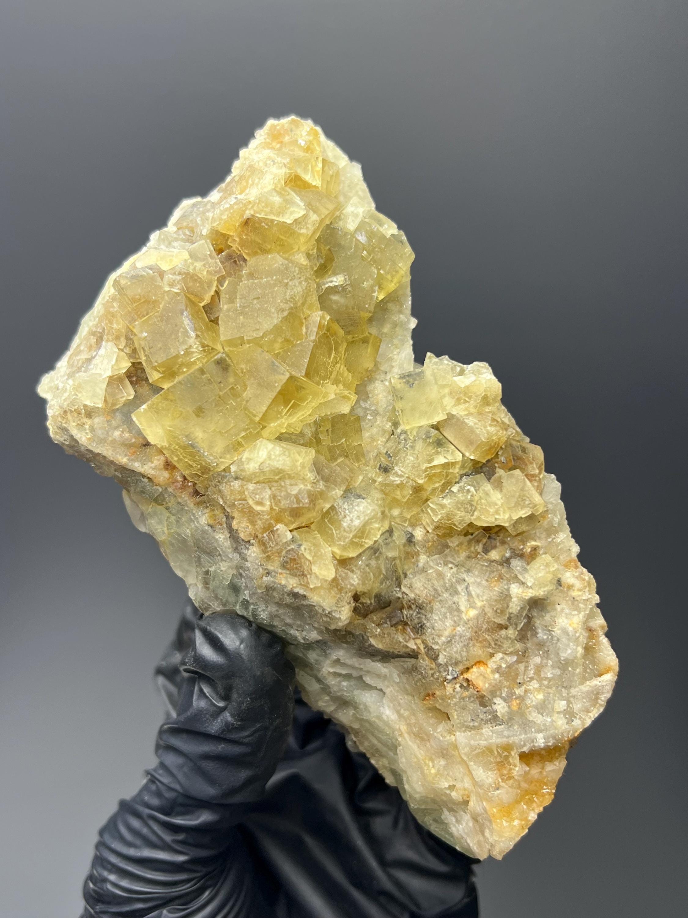Yellow Cubic Fluorite Specimen - Crystal Gemstone AE 