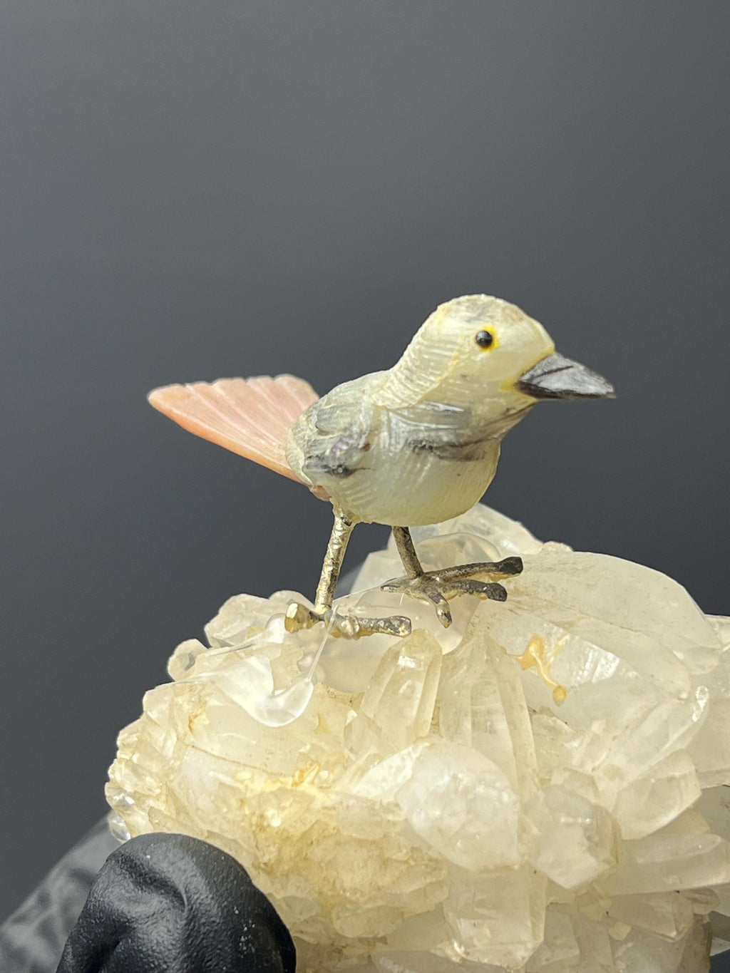 Crystal Quartz On Natural Stone Bird - Crystal Gemstone AE 