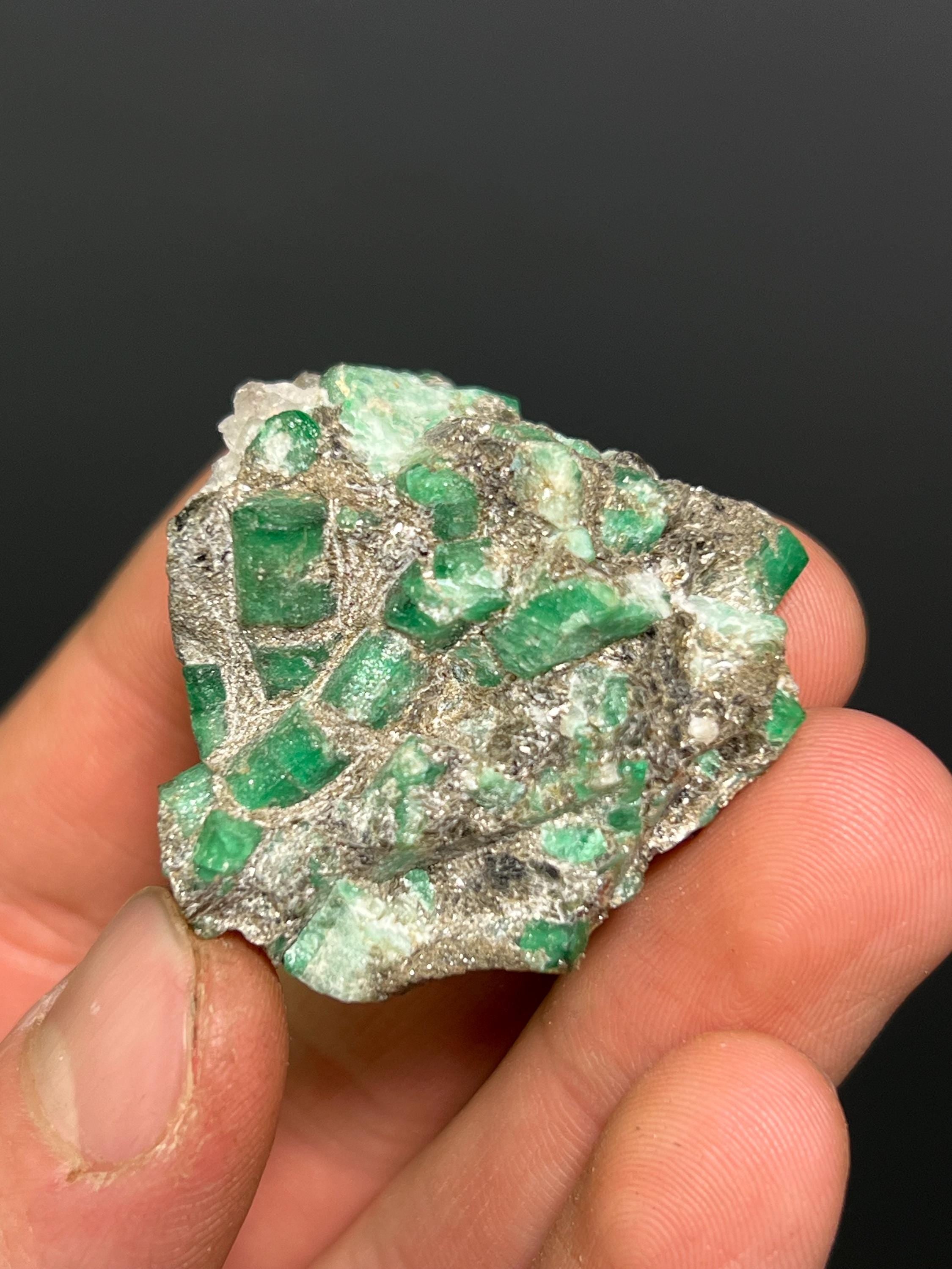 Beryl Var. Emerald With Pyrite And Quartz - Brazil - Crystal Gemstone AE 