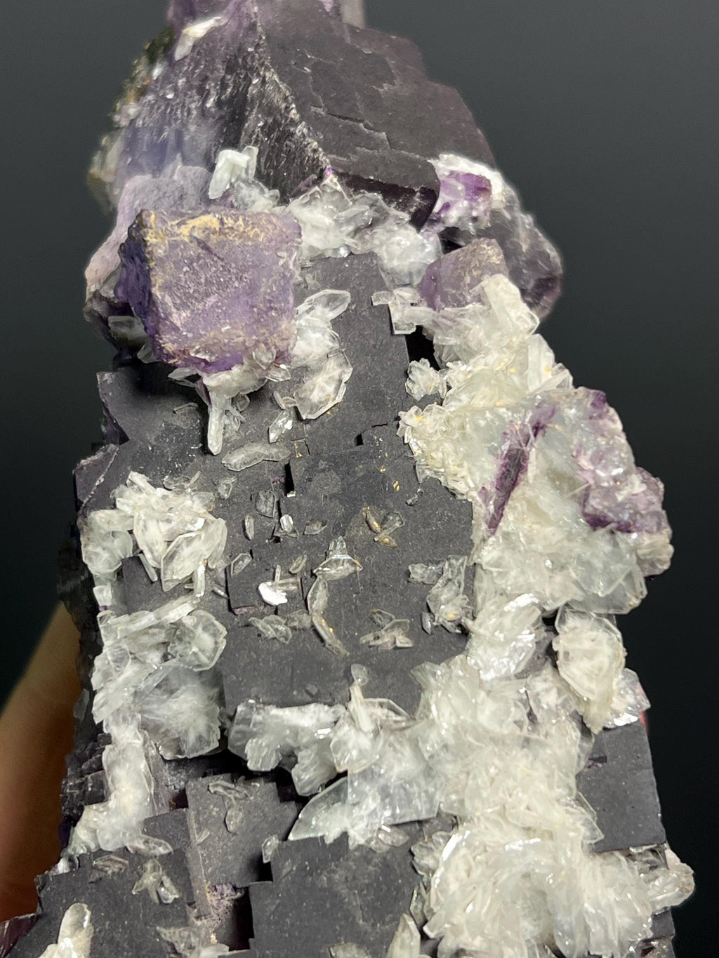 Calcite On Purple Fluorite Specimen, 445gram - Crystal Gemstone AE 