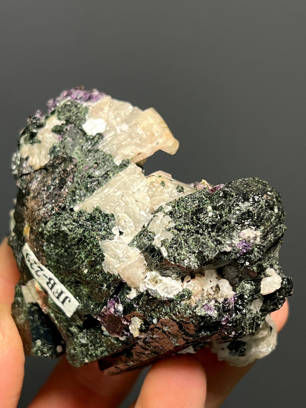 Ferrosilite With Purple Fluorite Crystals Accessory - Canada - Crystal Gemstone AE 