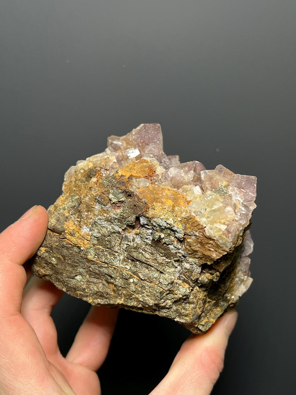 Pink Cubic Fluorite On Pyrite - USA - Crystal Gemstone AE 