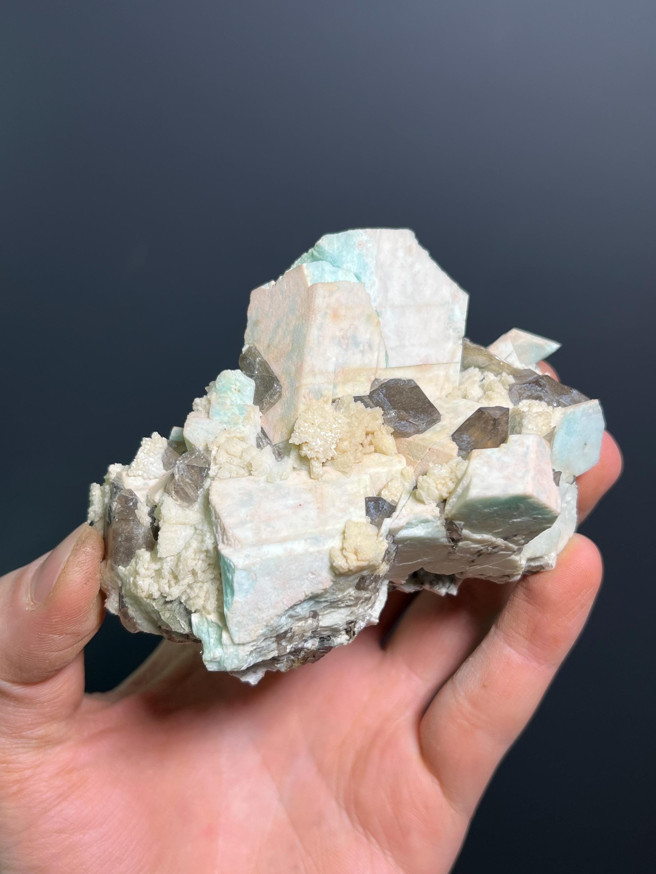 Microcline Smoky Quartz And Albite Specimen, 380gram - Crystal Gemstone AE 