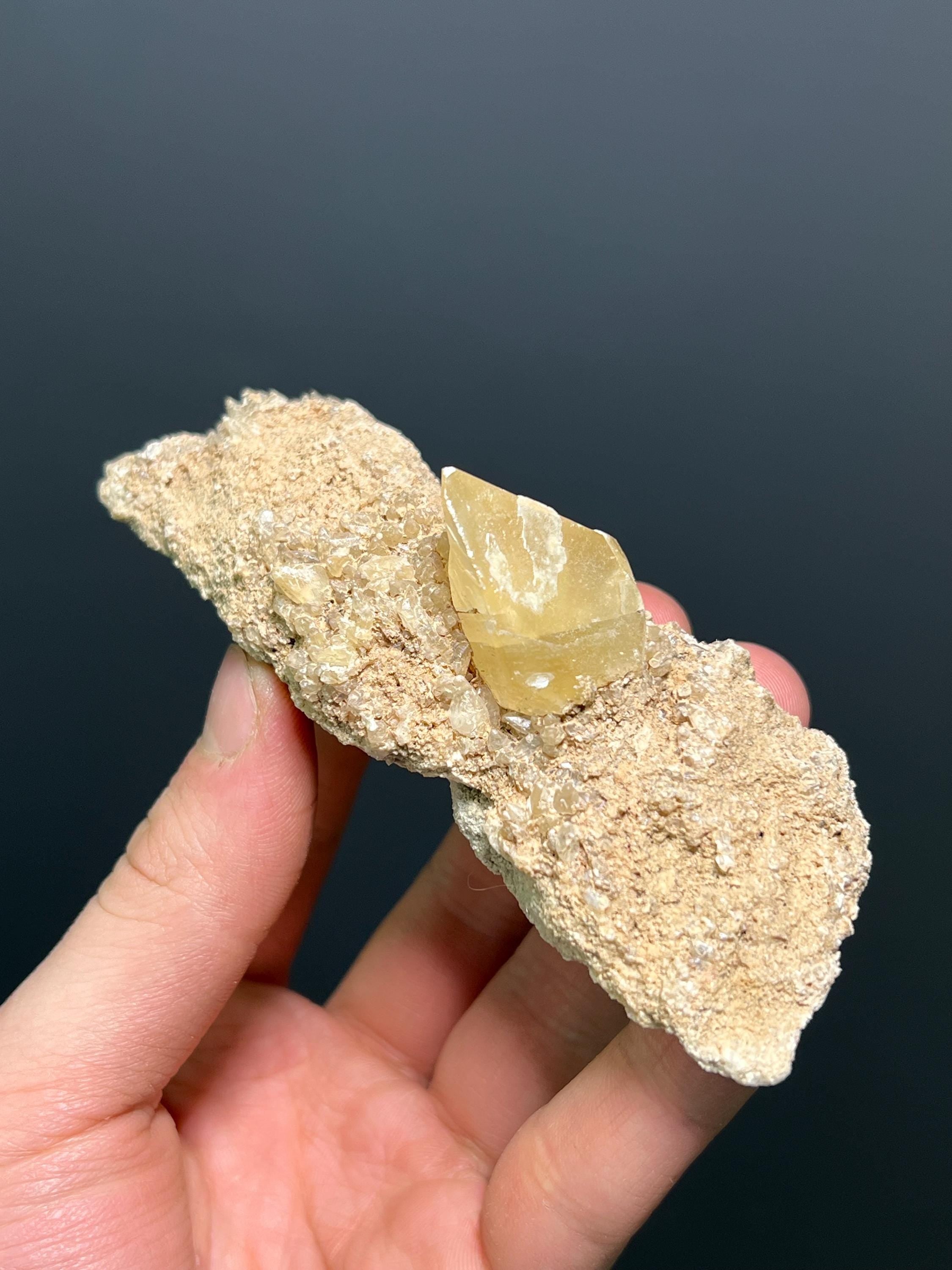 Golden Yellow Calcite On Matrix - USA - Crystal Gemstone AE 
