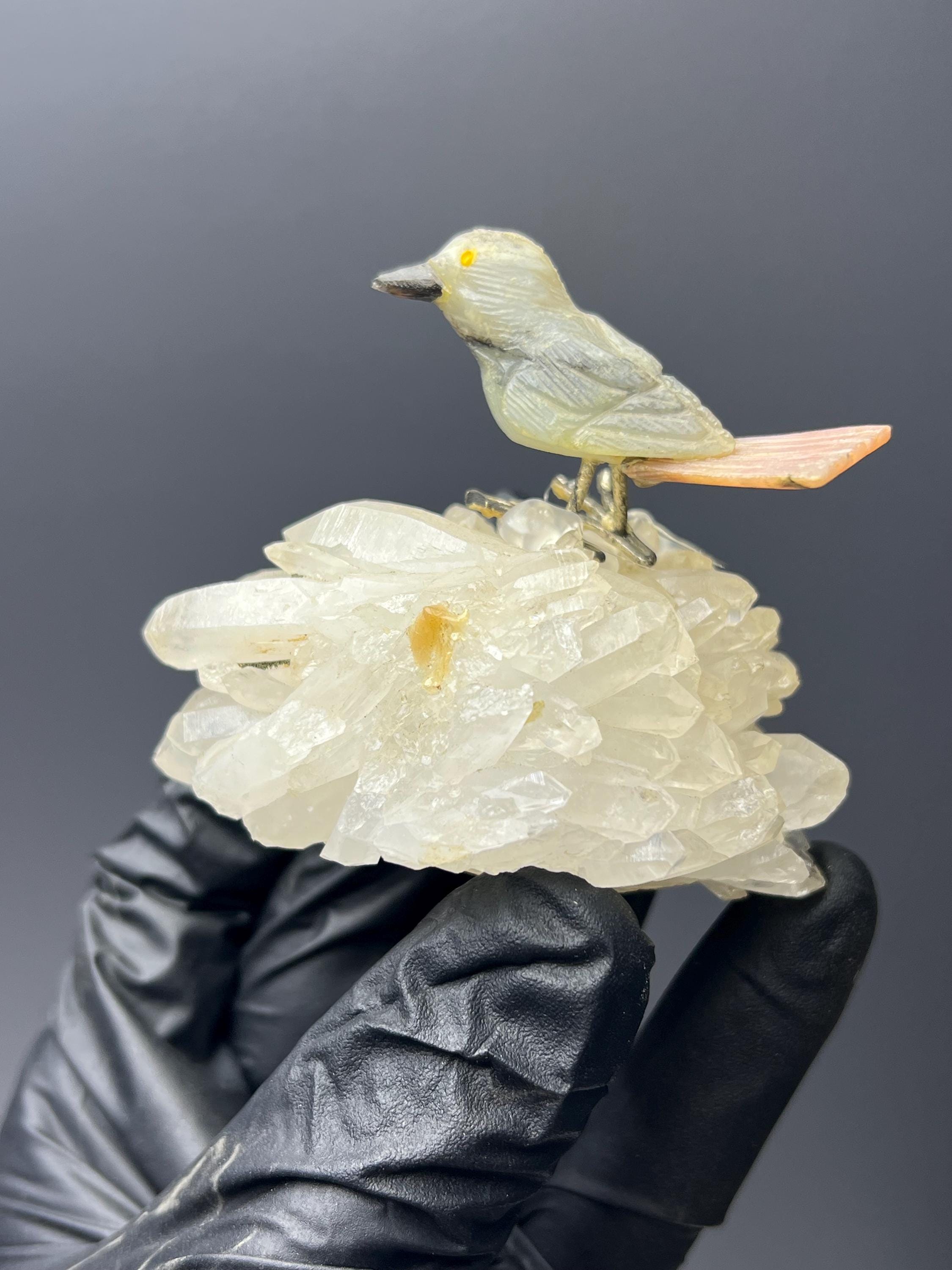 Crystal Quartz On Natural Stone Bird - Crystal Gemstone AE 