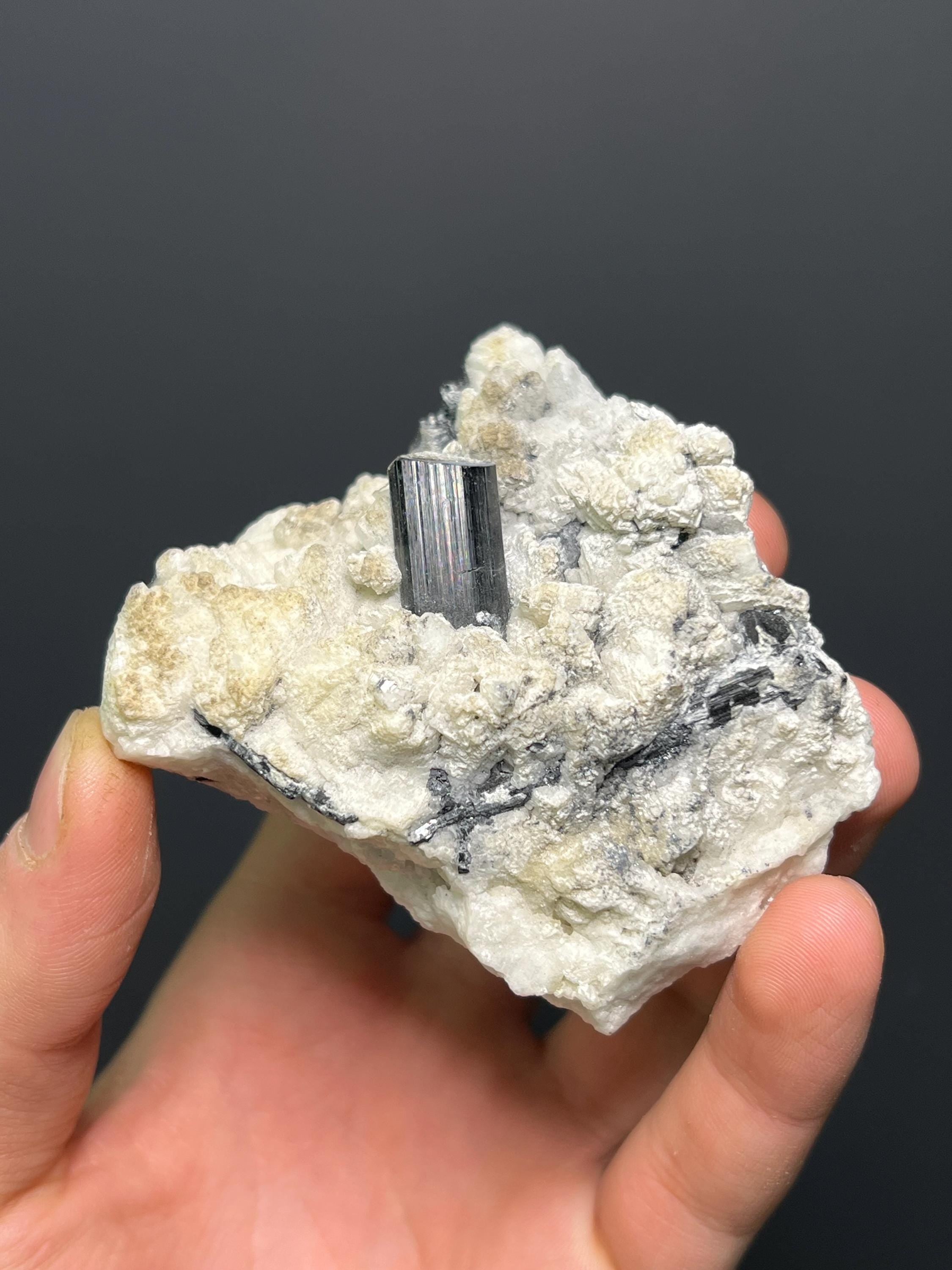 Black Tourmaline With Albite Mica Specimen - Crystal Gemstone AE 
