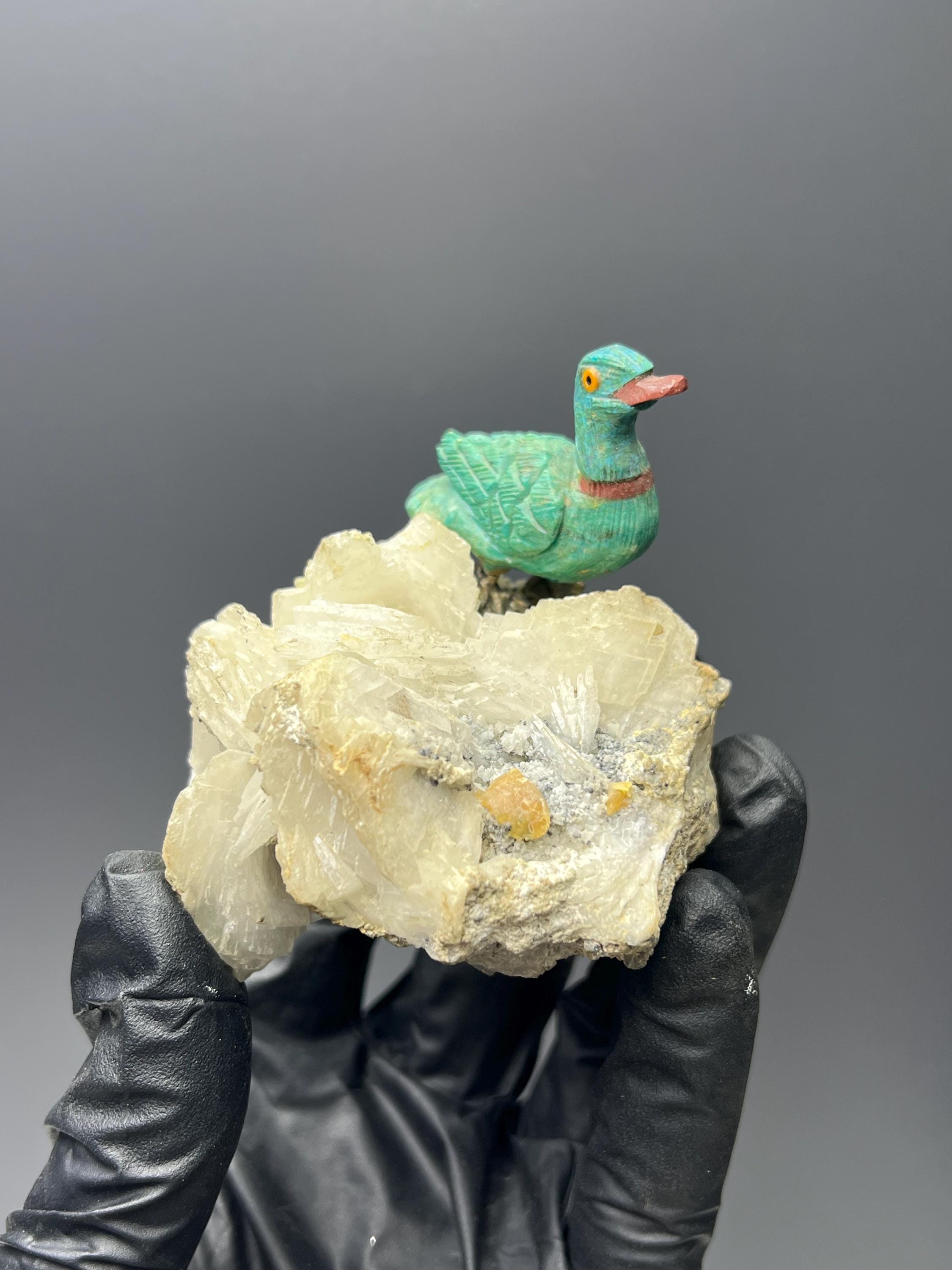 Crystal Quartz On Natural Stone Bird - Crystal Gemstone AE 