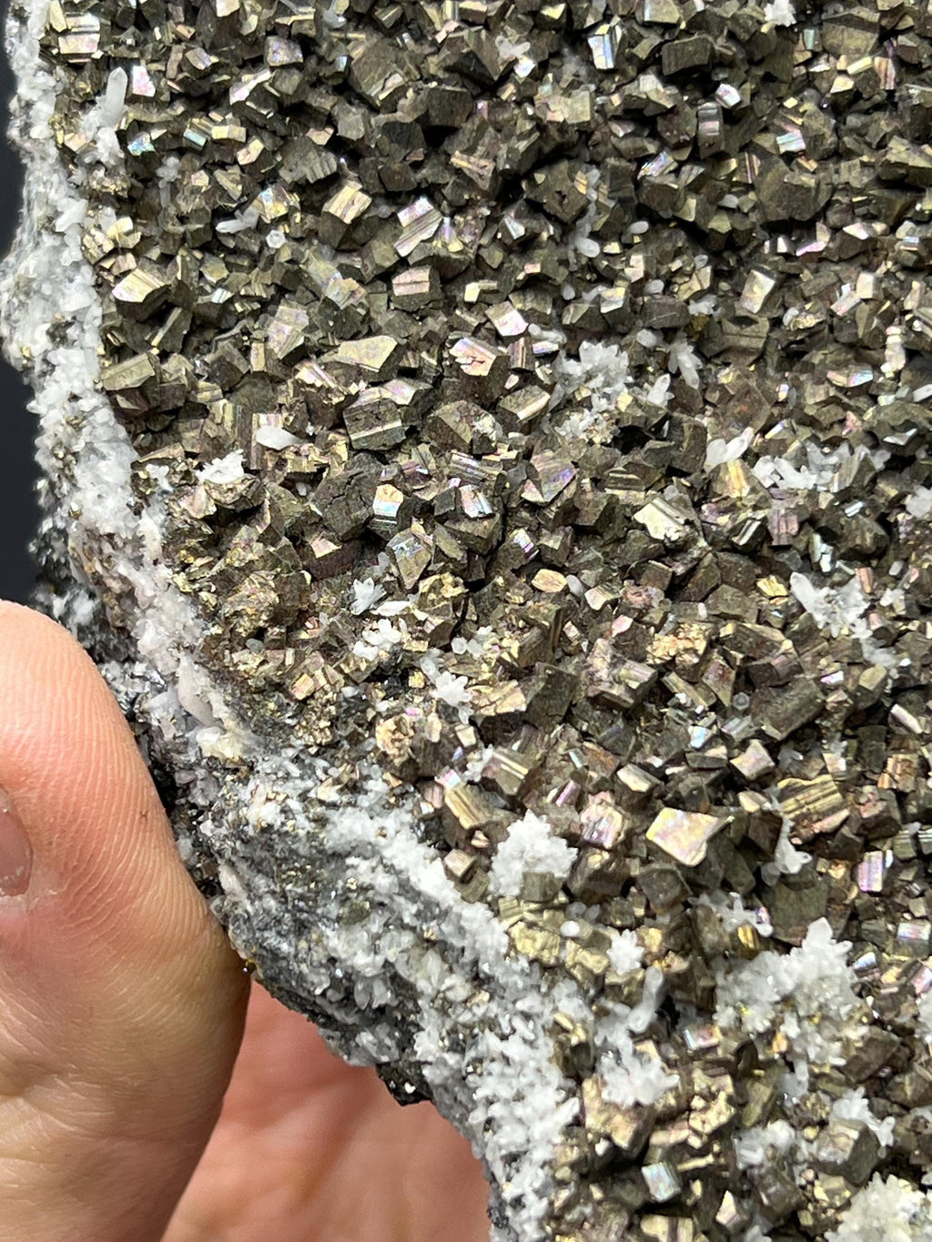 Rainbow Pyrite With Crystal Quartz - Crystal Gemstone AE 