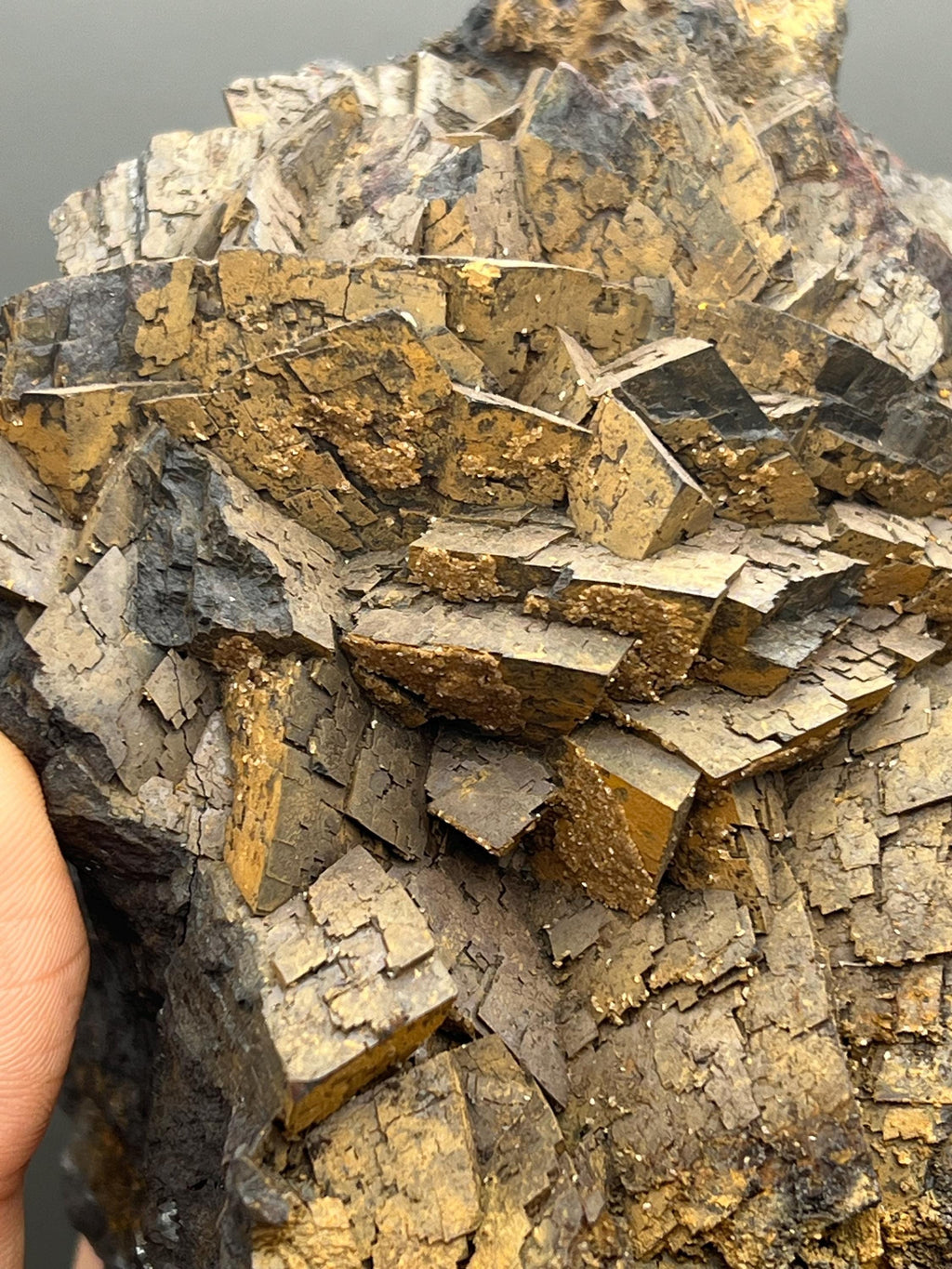 Calcite And Limonite On Iron Siderite - Crystal Gemstone AE 