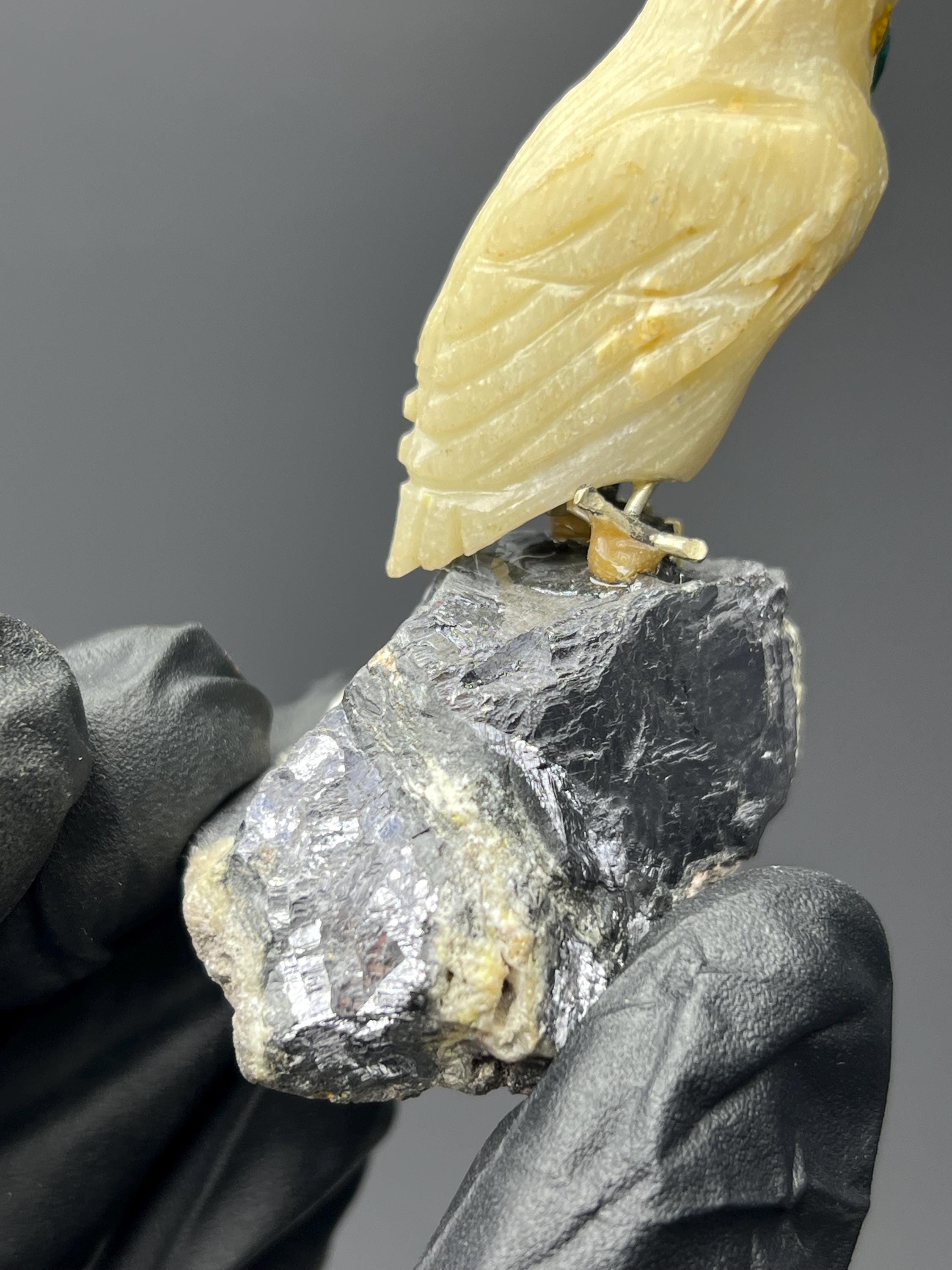 Galena Stone With Natural Stone Bird - Crystal Gemstone AE 