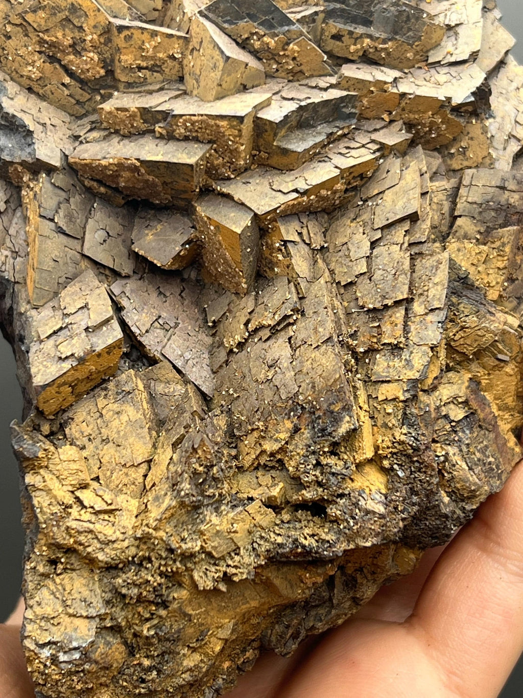 Calcite And Limonite On Iron Siderite - Crystal Gemstone AE 