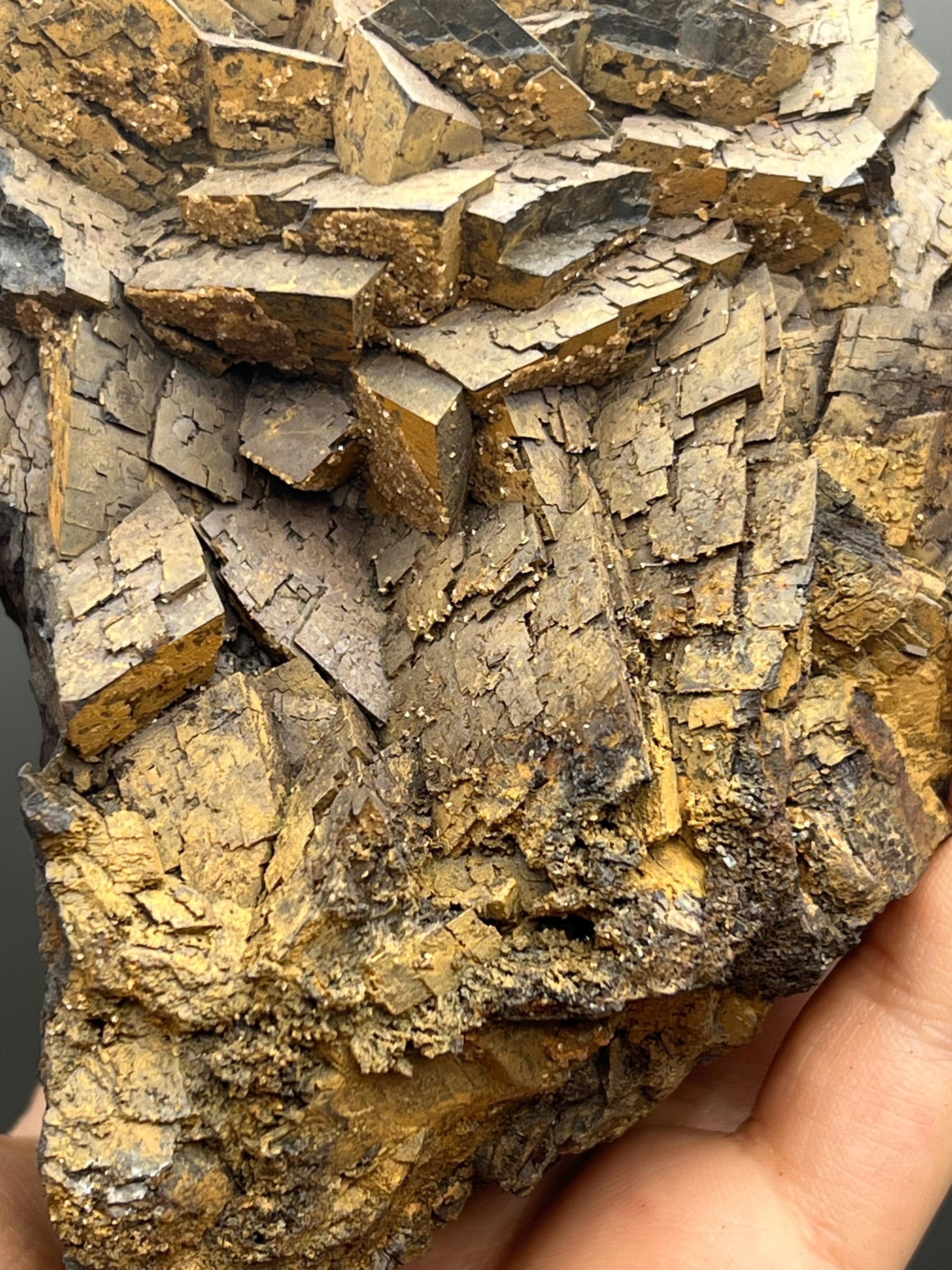 Calcite And Limonite On Iron Siderite - Crystal Gemstone AE 
