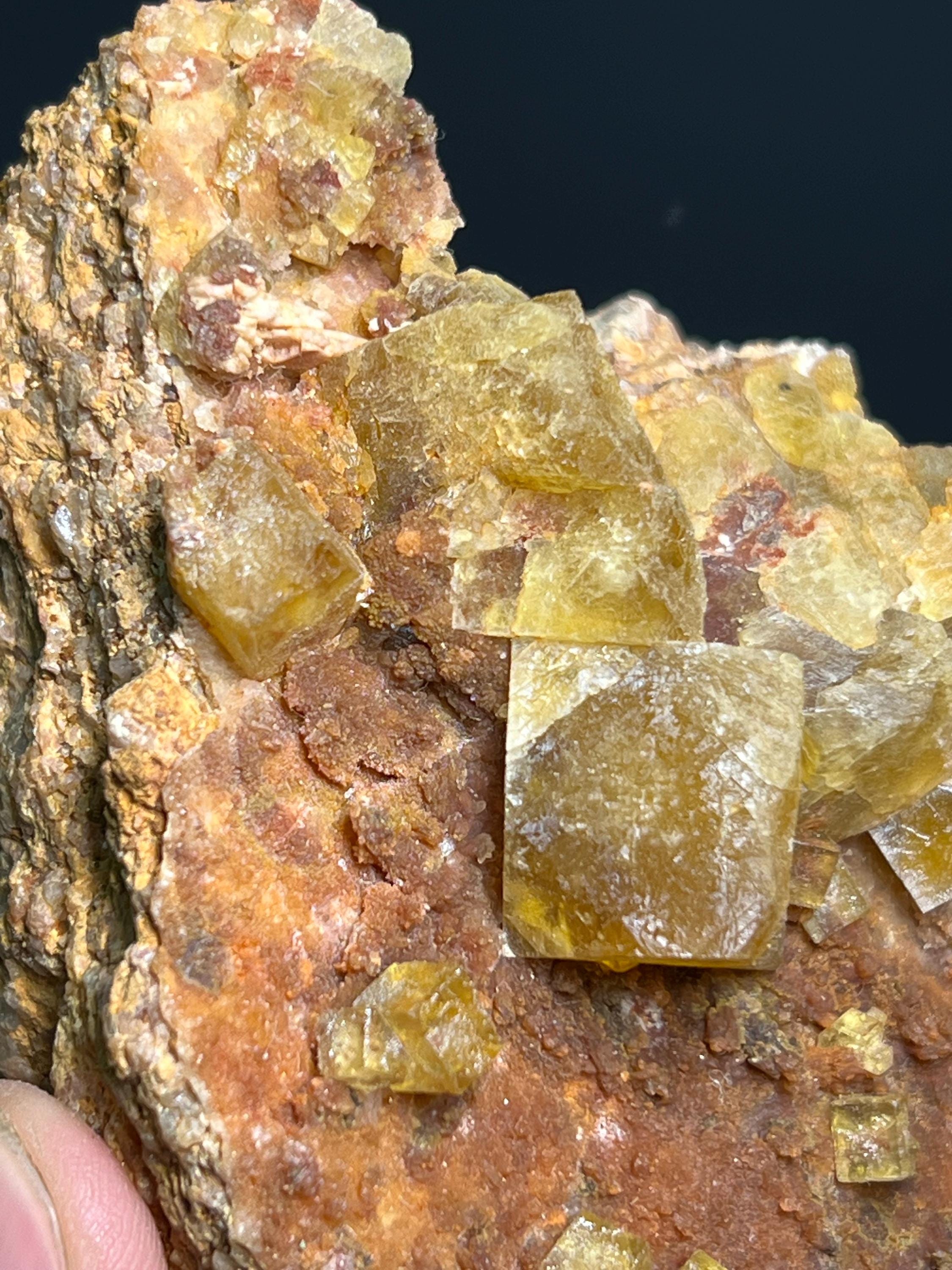 Orange Cubic Fluorite Specimen - Crystal Gemstone AE 