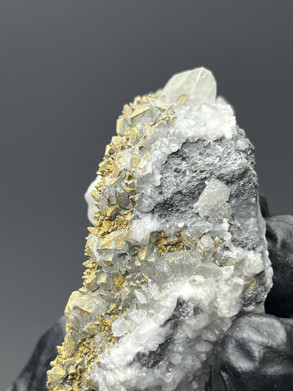 Chalcopyrite on Calcite Specimen - West Anatolia Mineral Display - Crystal Gemstone AE 