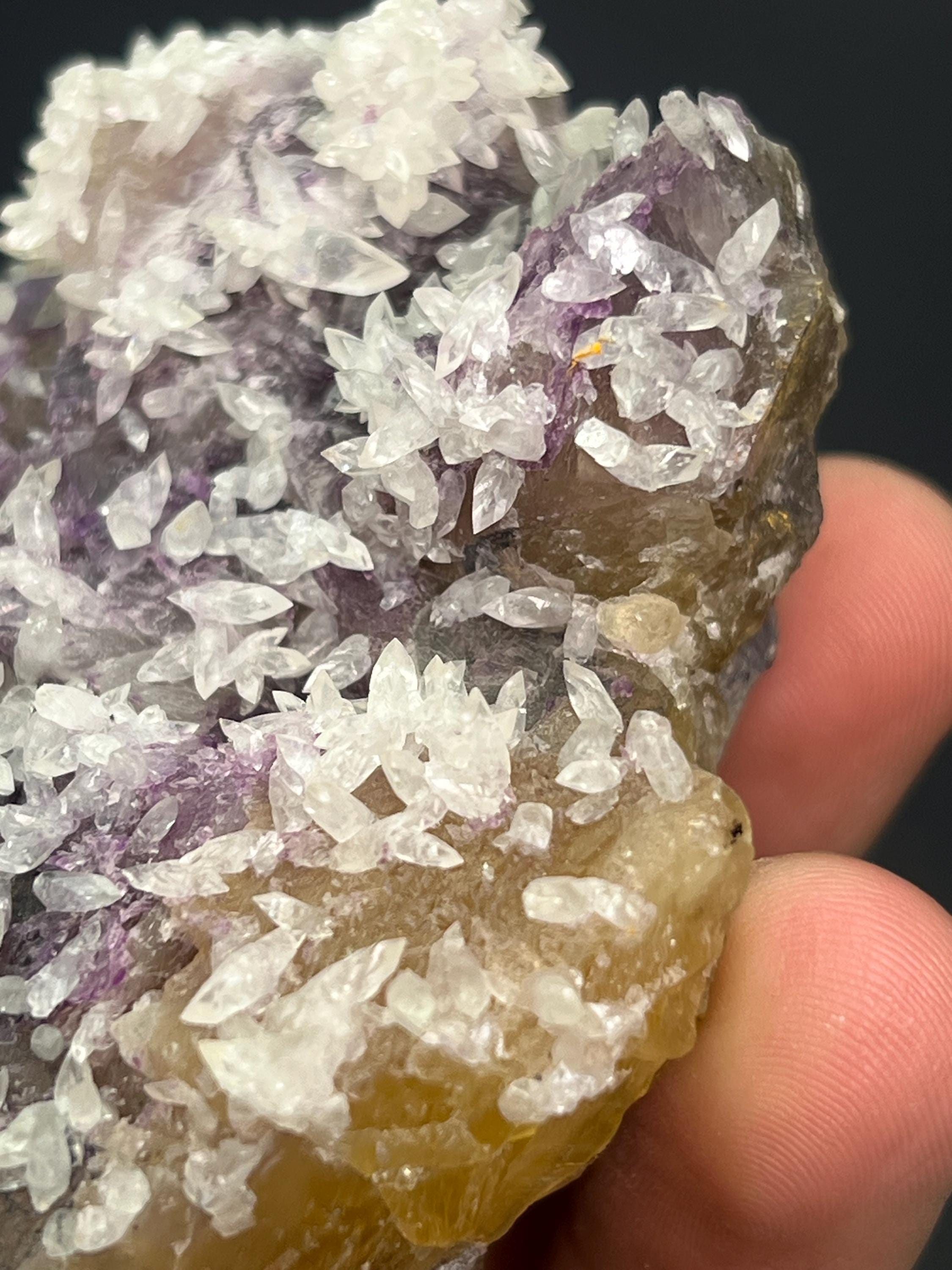 Very Special Item! Calcite With Pink And Yellow Fluorite Specimen - Crystal Gemstone AE 