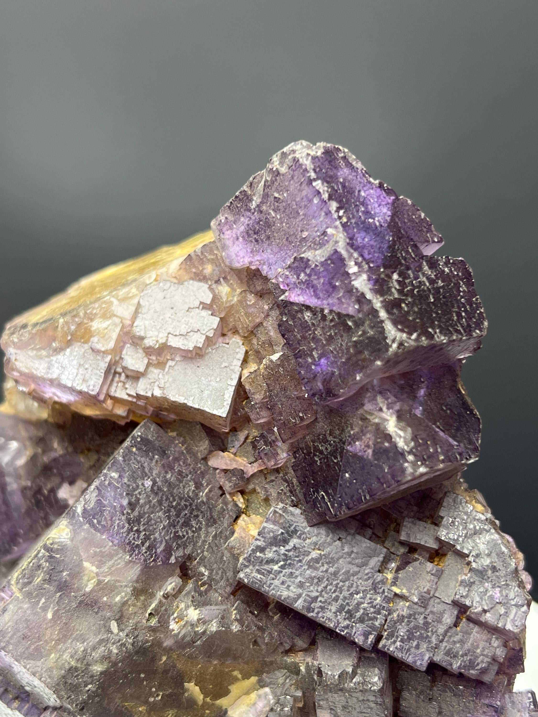 Yellow And Purple Color Phantom Fluorite Specimen - Crystal Gemstone AE 