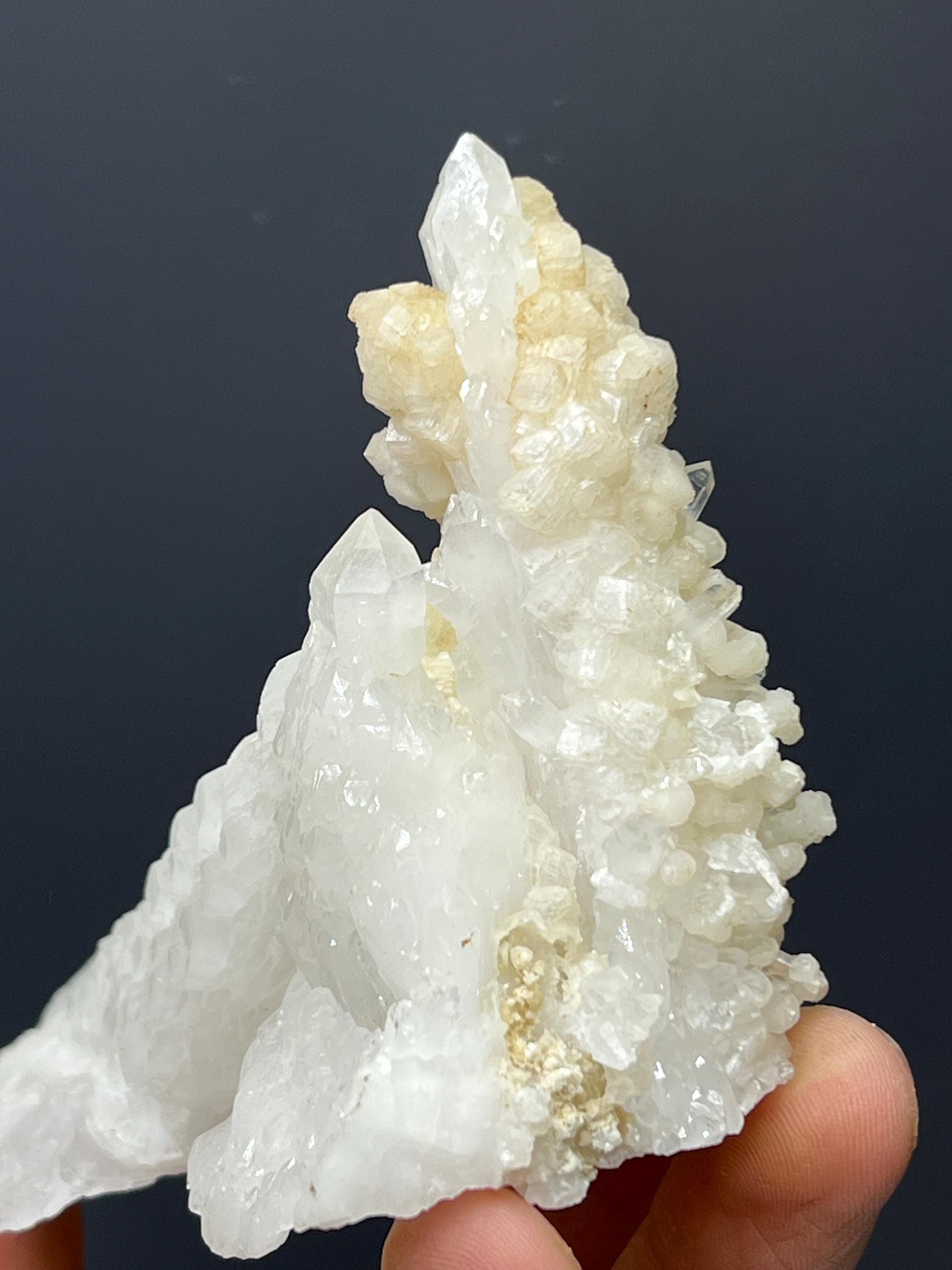 Calcite With Elestial Crystal Quartz Specimen - Crystal Gemstone AE 