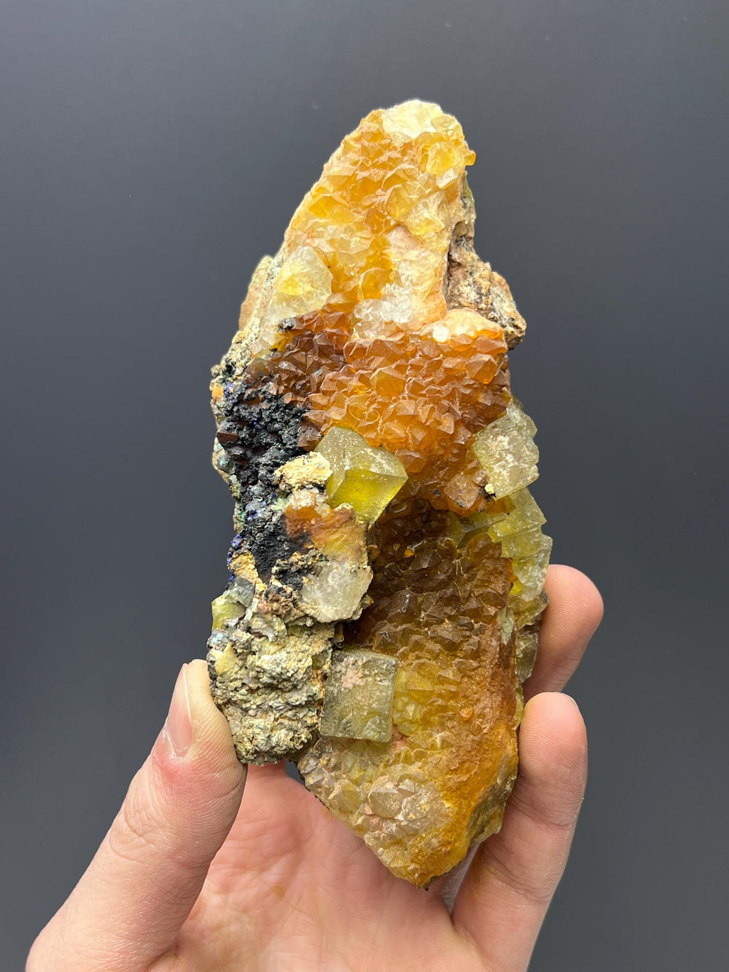 Azurite And Calcite With Sugar Fluorite Specimen - Crystal Gemstone AE 