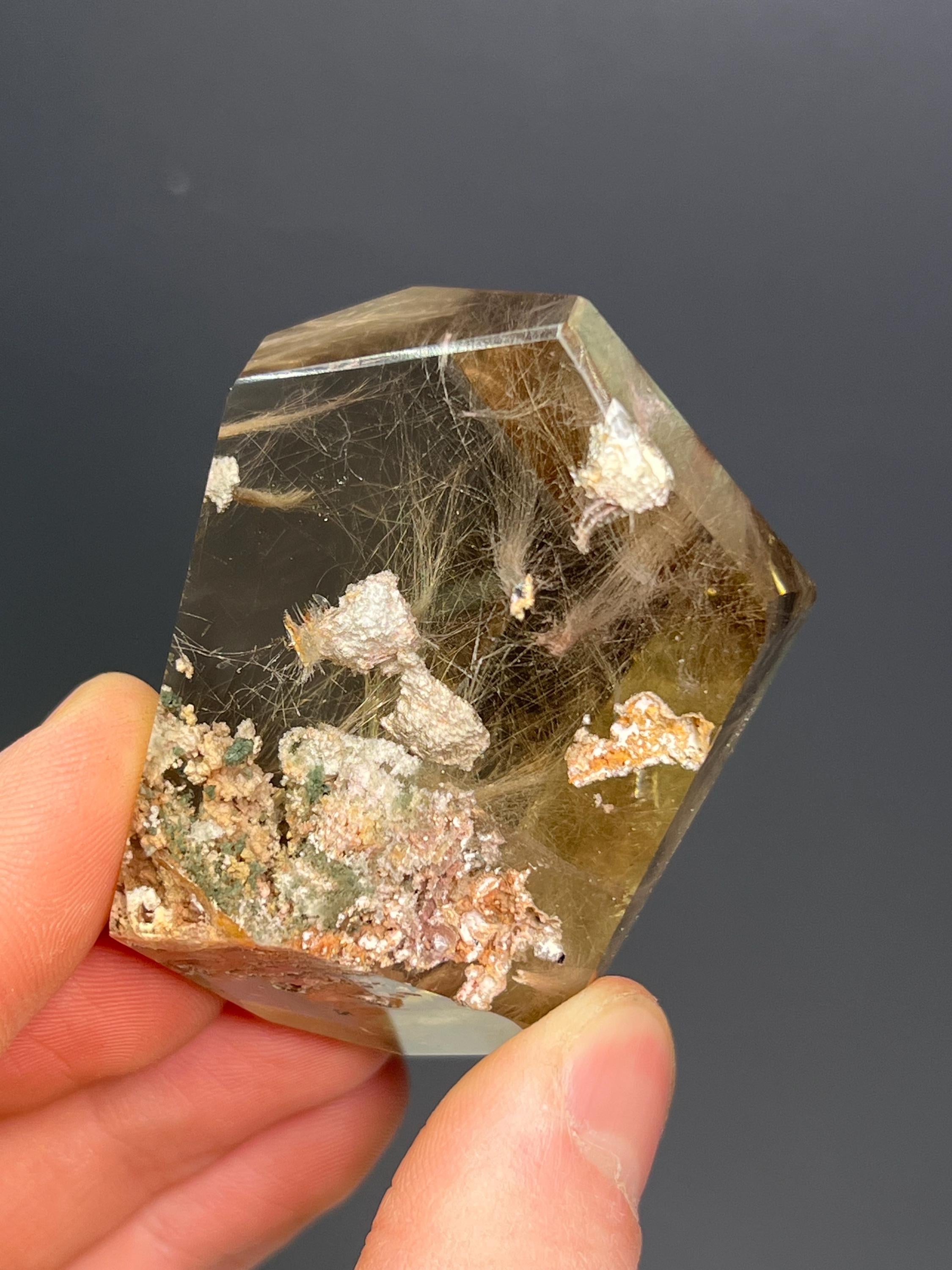 Top Grade, Calcite And Rutilated With Smoky Quartz - Crystal Gemstone AE 