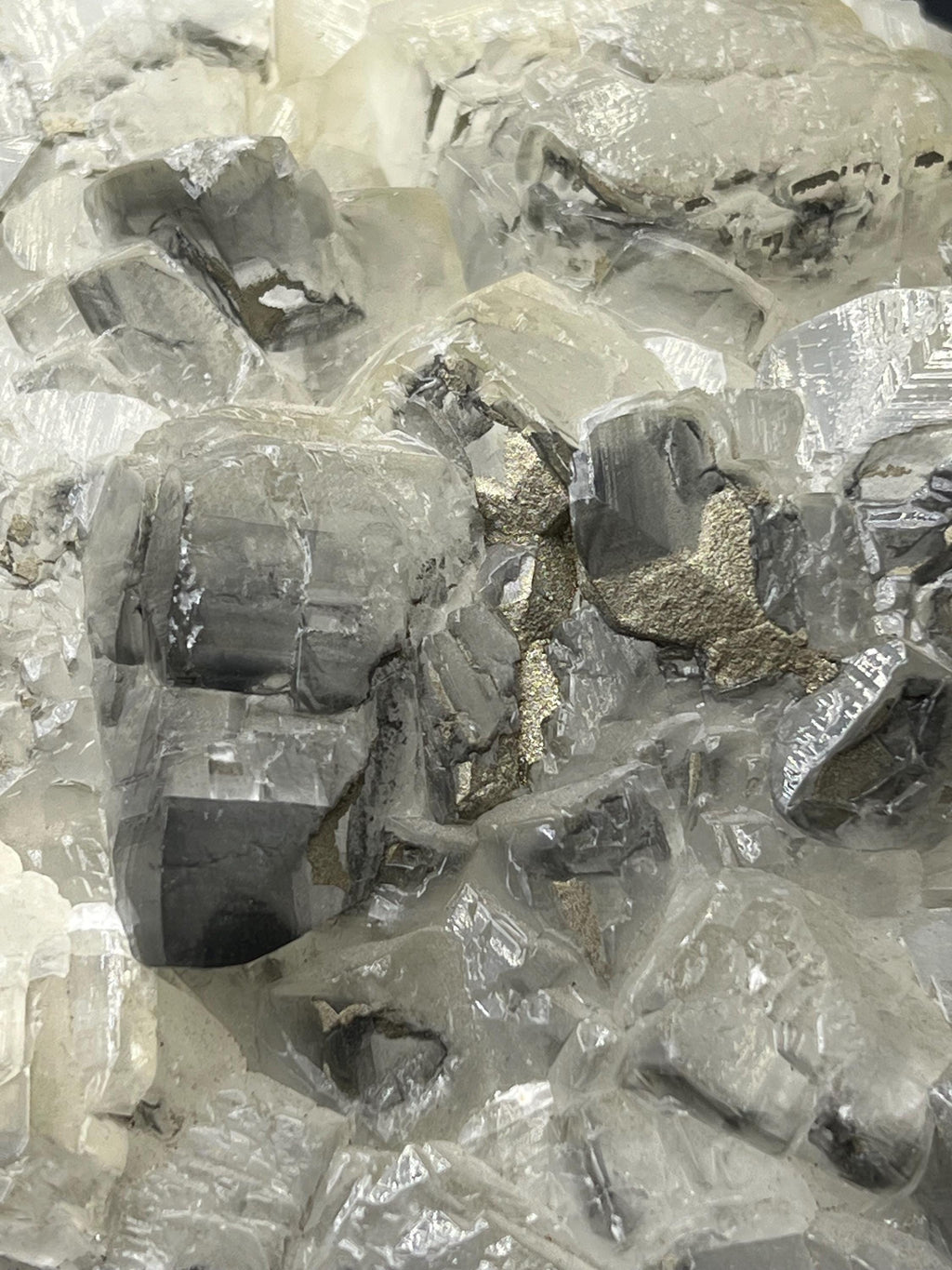 Pyrite With Cubic Gray & White Crystal Calcite - Crystal Gemstone AE 