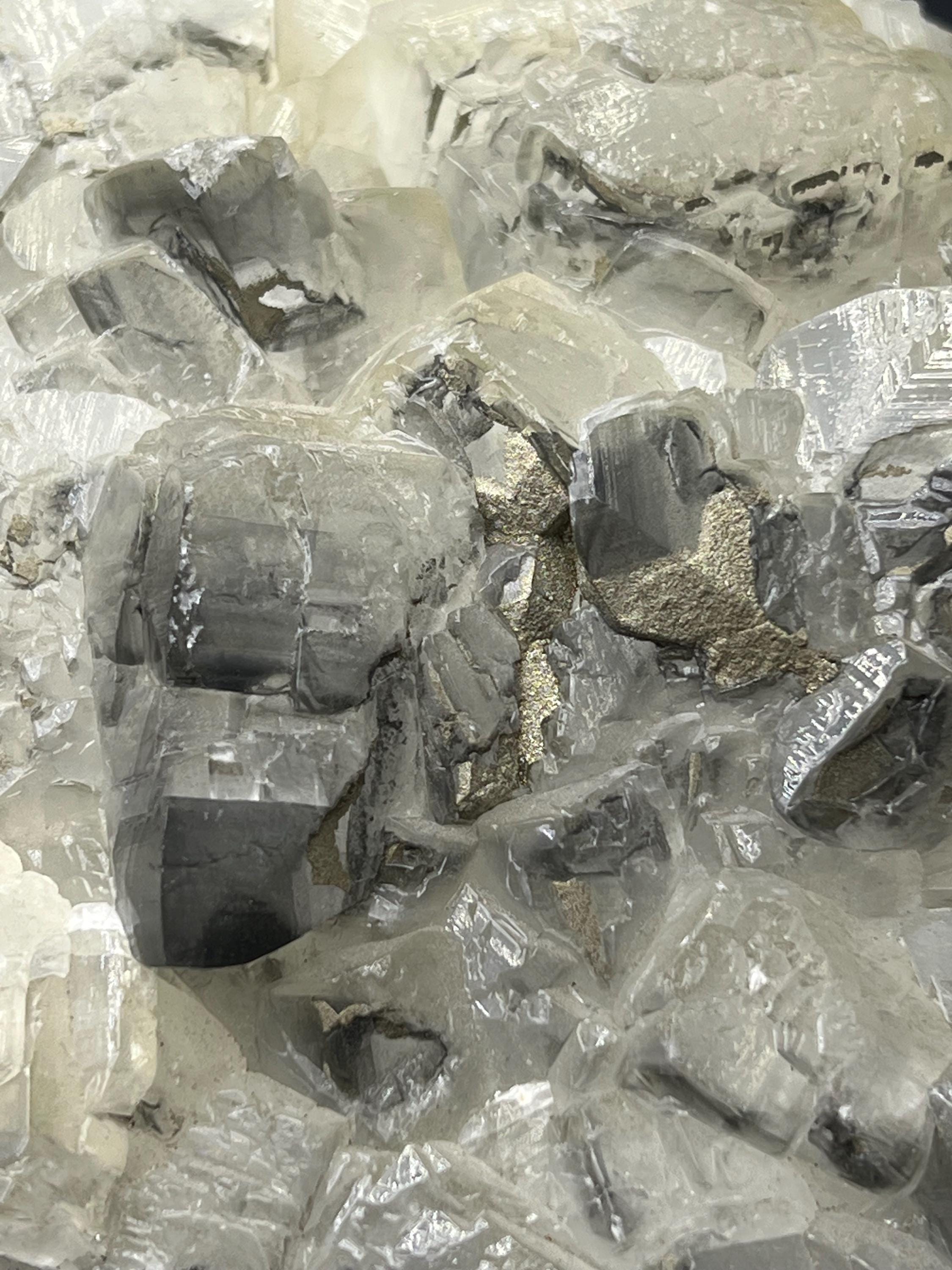 Pyrite With Cubic Gray & White Crystal Calcite - Crystal Gemstone AE 