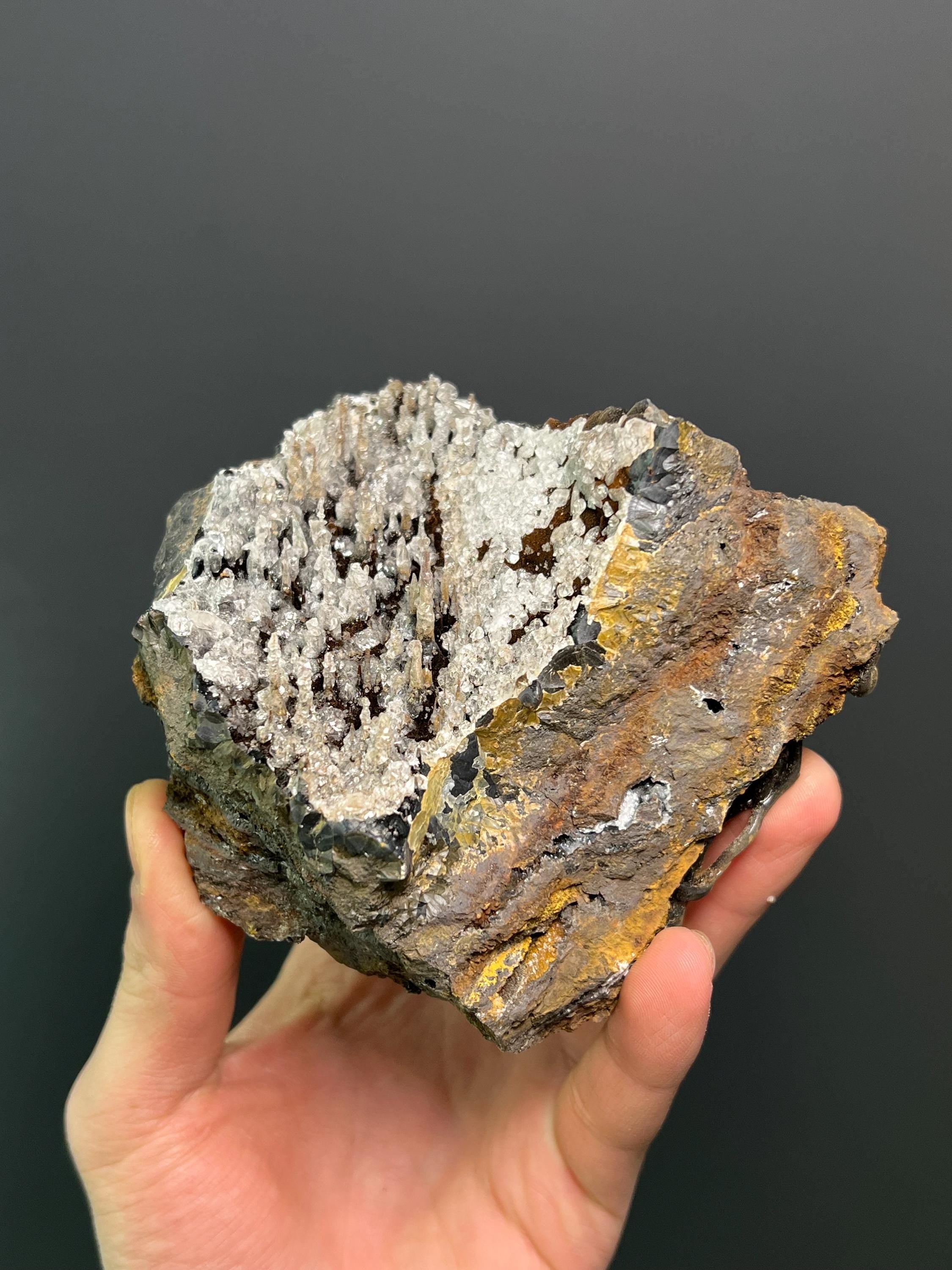 Museum Grade Crystal Calcite And Barite With Stalactite Goethite - Crystal Gemstone AE 