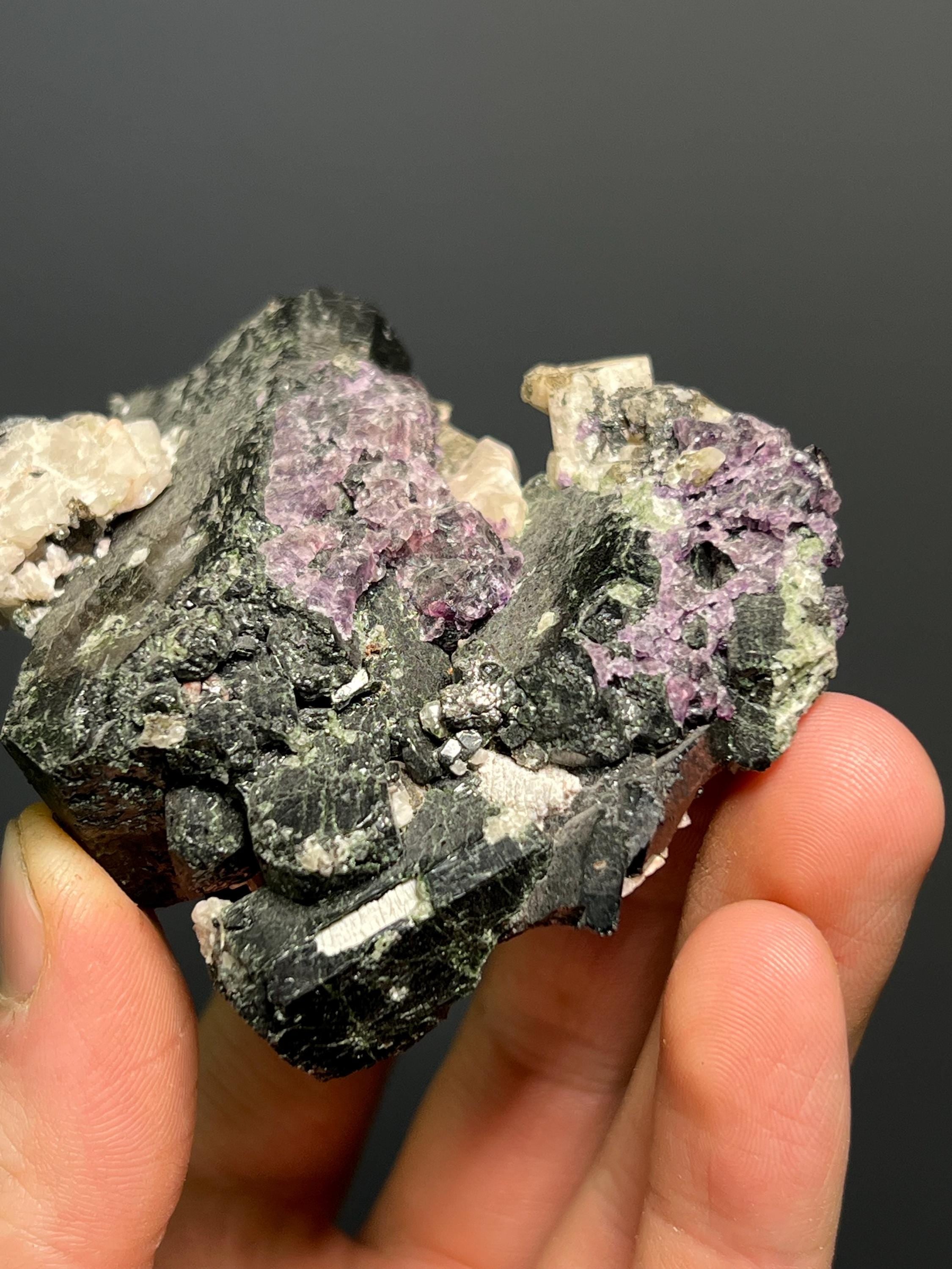Ferrosilite With Purple Fluorite Crystals Accessory - Canada - Crystal Gemstone AE 