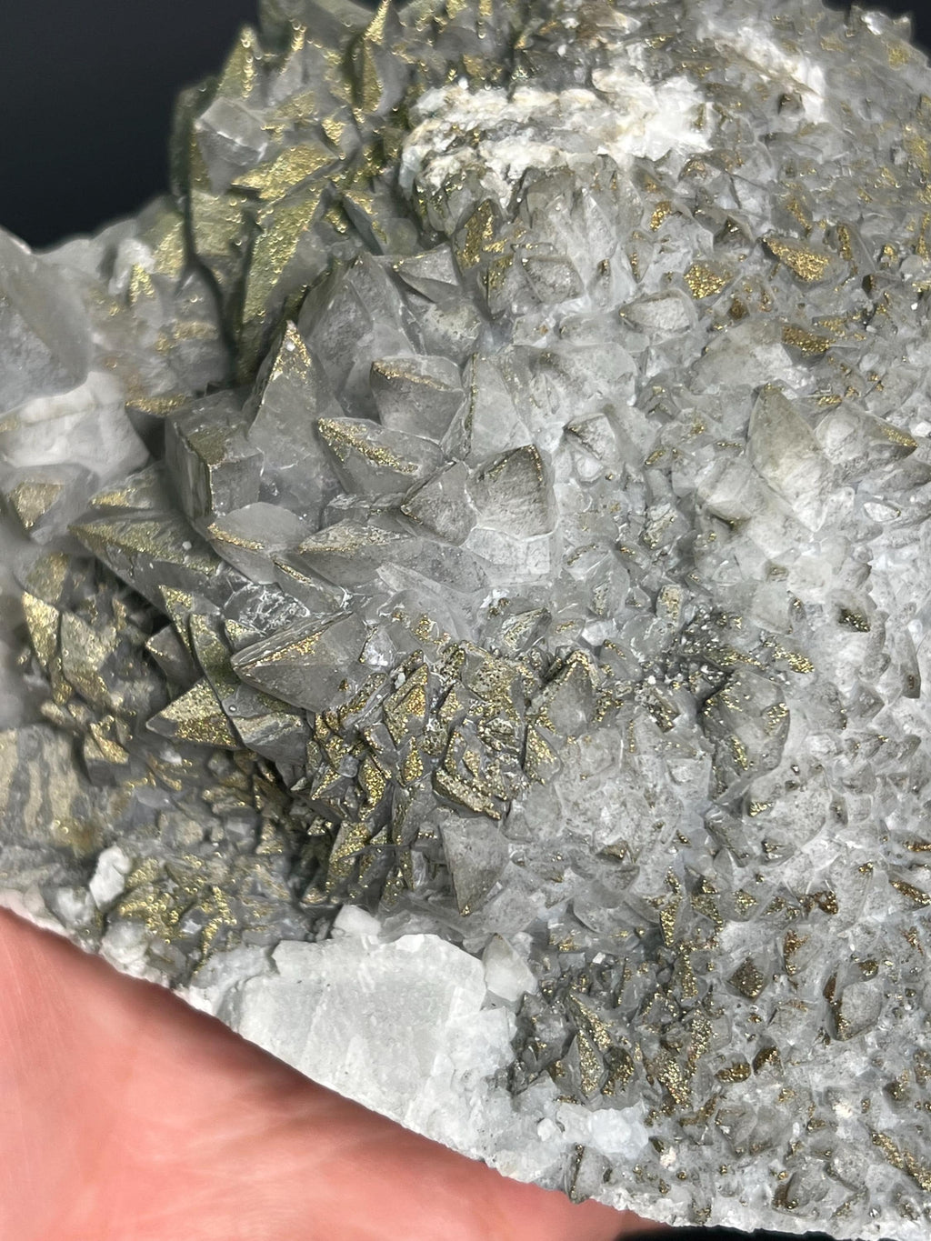 Chalcopyrite On Gray Crystal Calcite - Crystal Gemstone AE 
