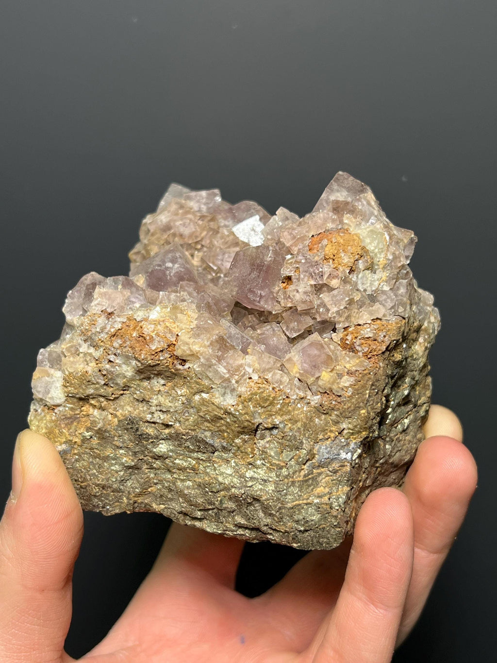Pink Cubic Fluorite On Pyrite - USA - Crystal Gemstone AE 