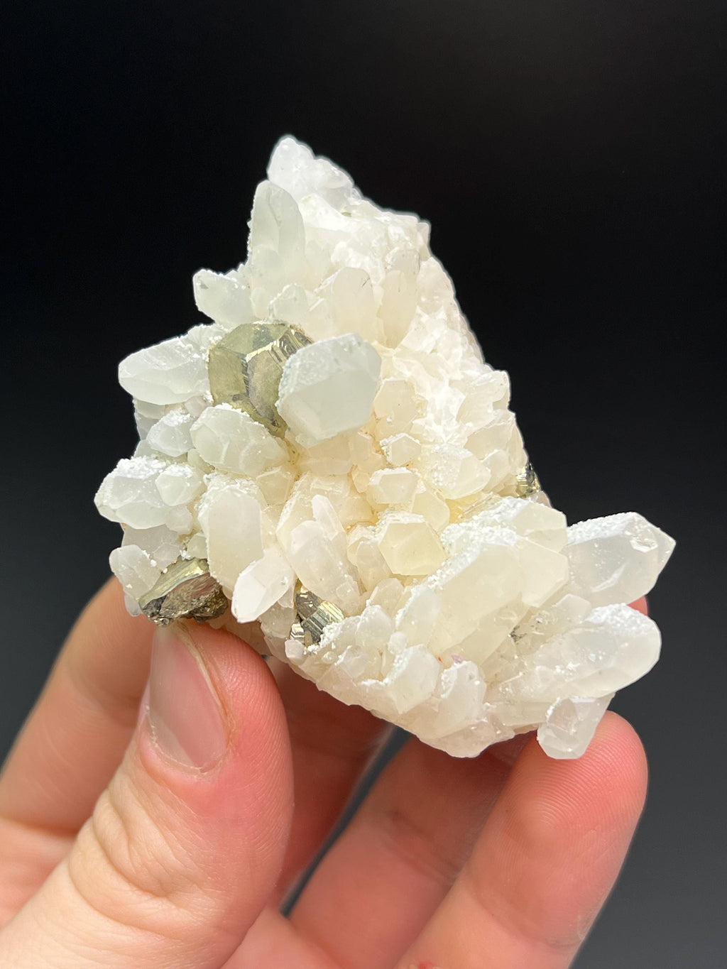 Pyrite And Calcite On Crystal Quartz - Crystal Gemstone AE 
