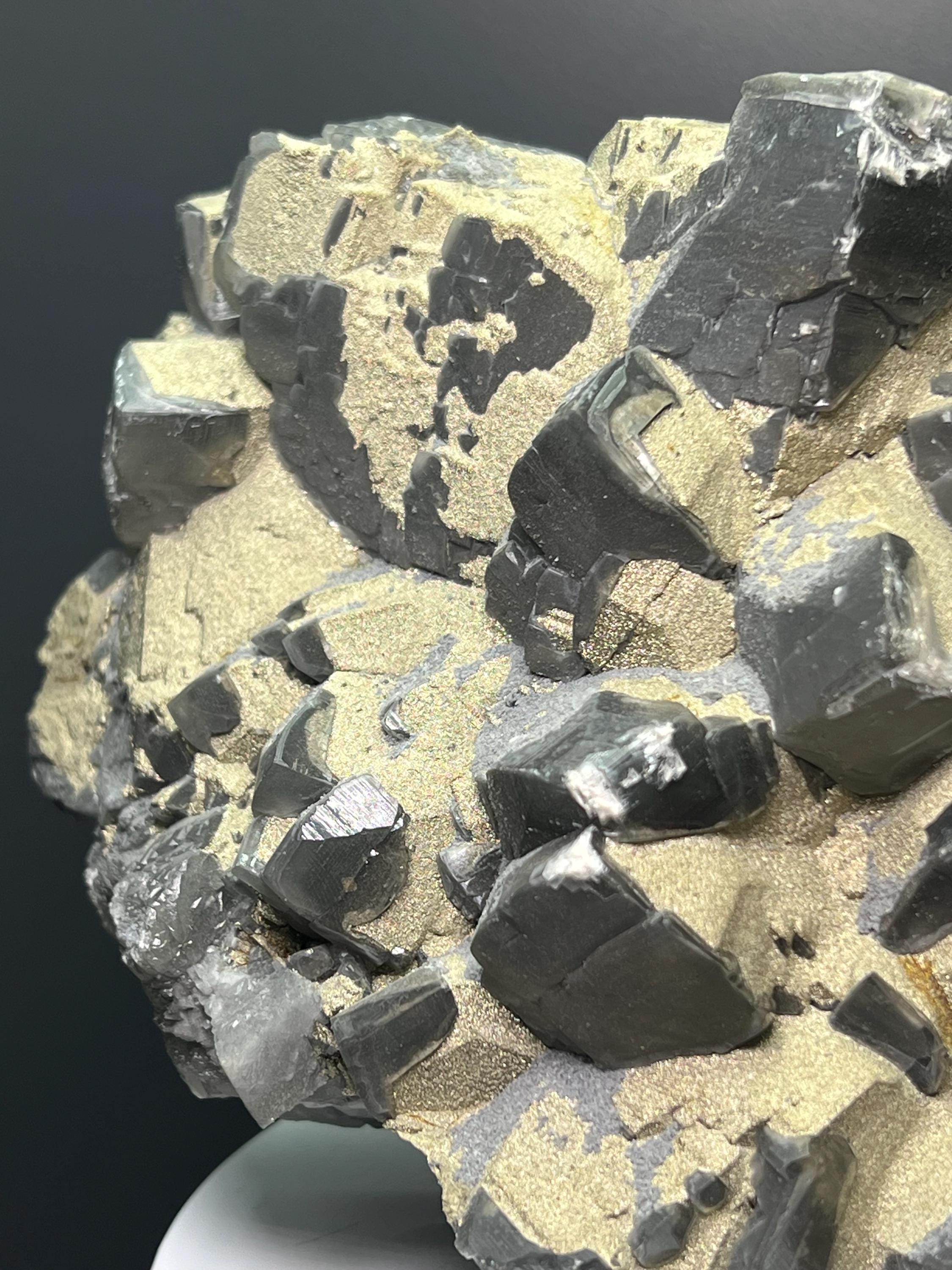Very Showy! Pyrite Alloy Gray Crystal Calcite - Crystal Gemstone AE 