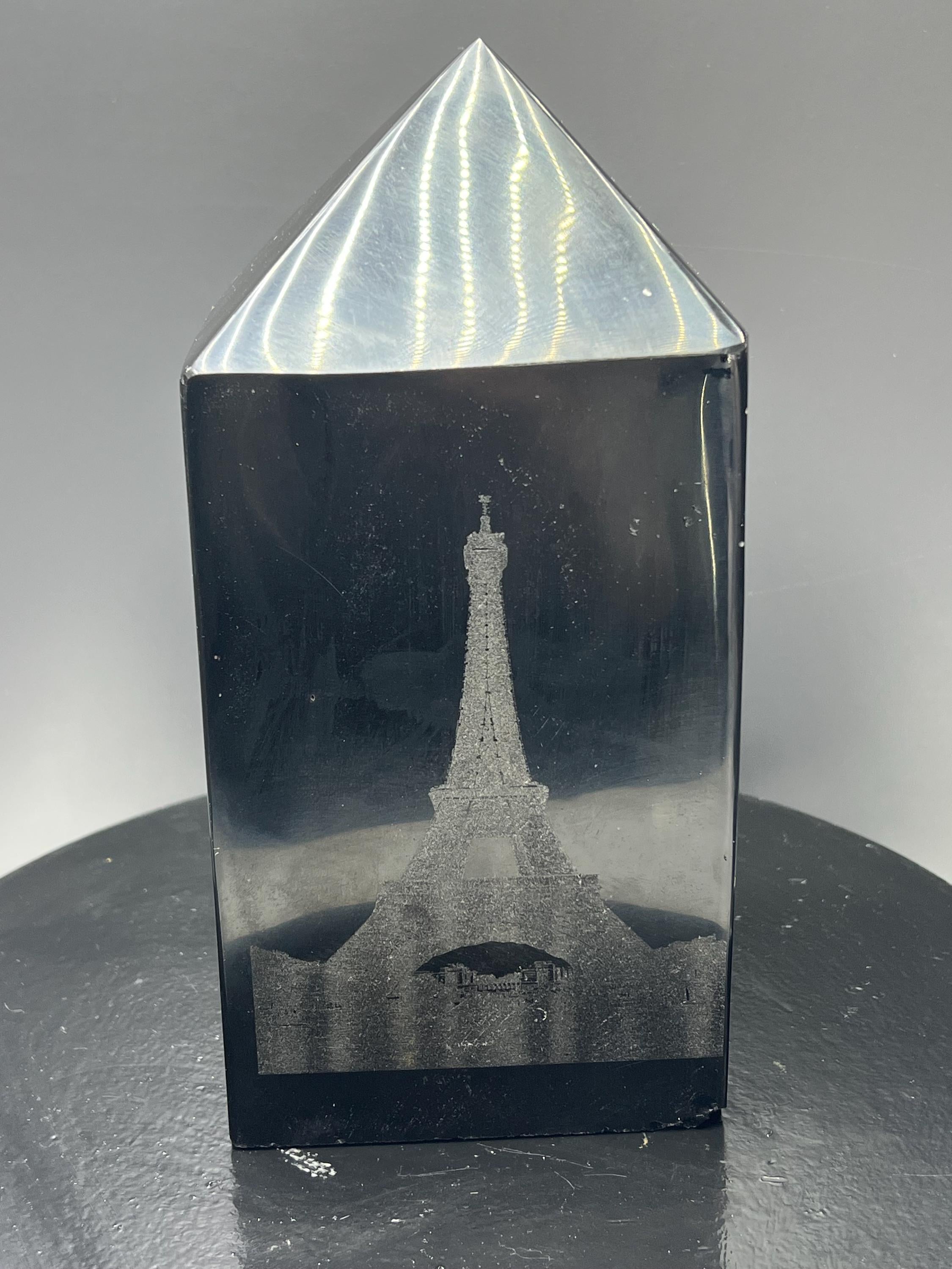 Engraved Obsidian Tower, Statue of Liberty, Pisa, Eiffel Tower - Crystal Gemstone AE 