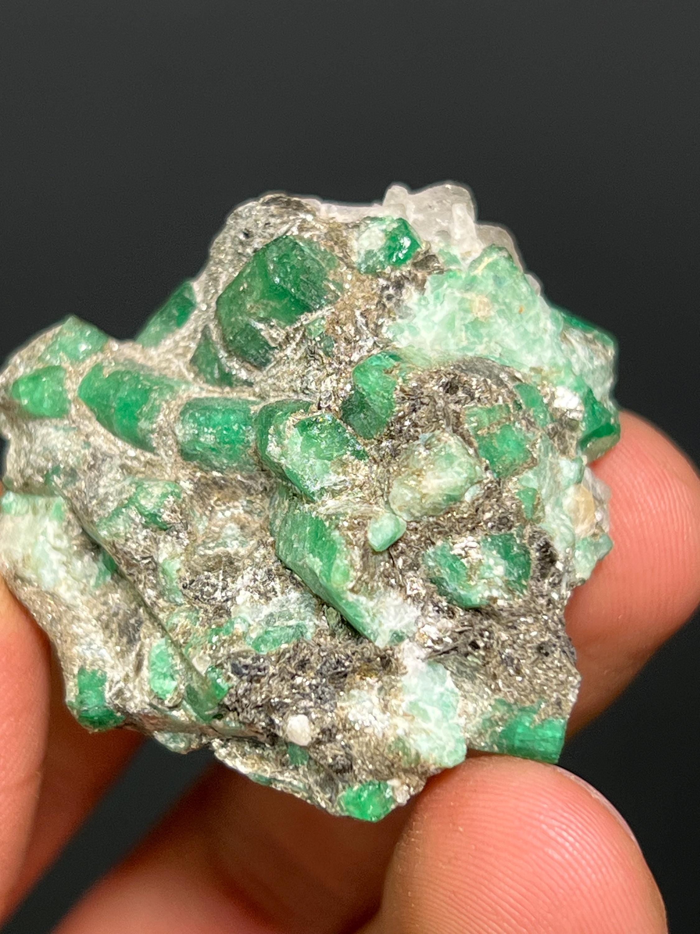 Beryl Var. Emerald With Pyrite And Quartz - Brazil - Crystal Gemstone AE 