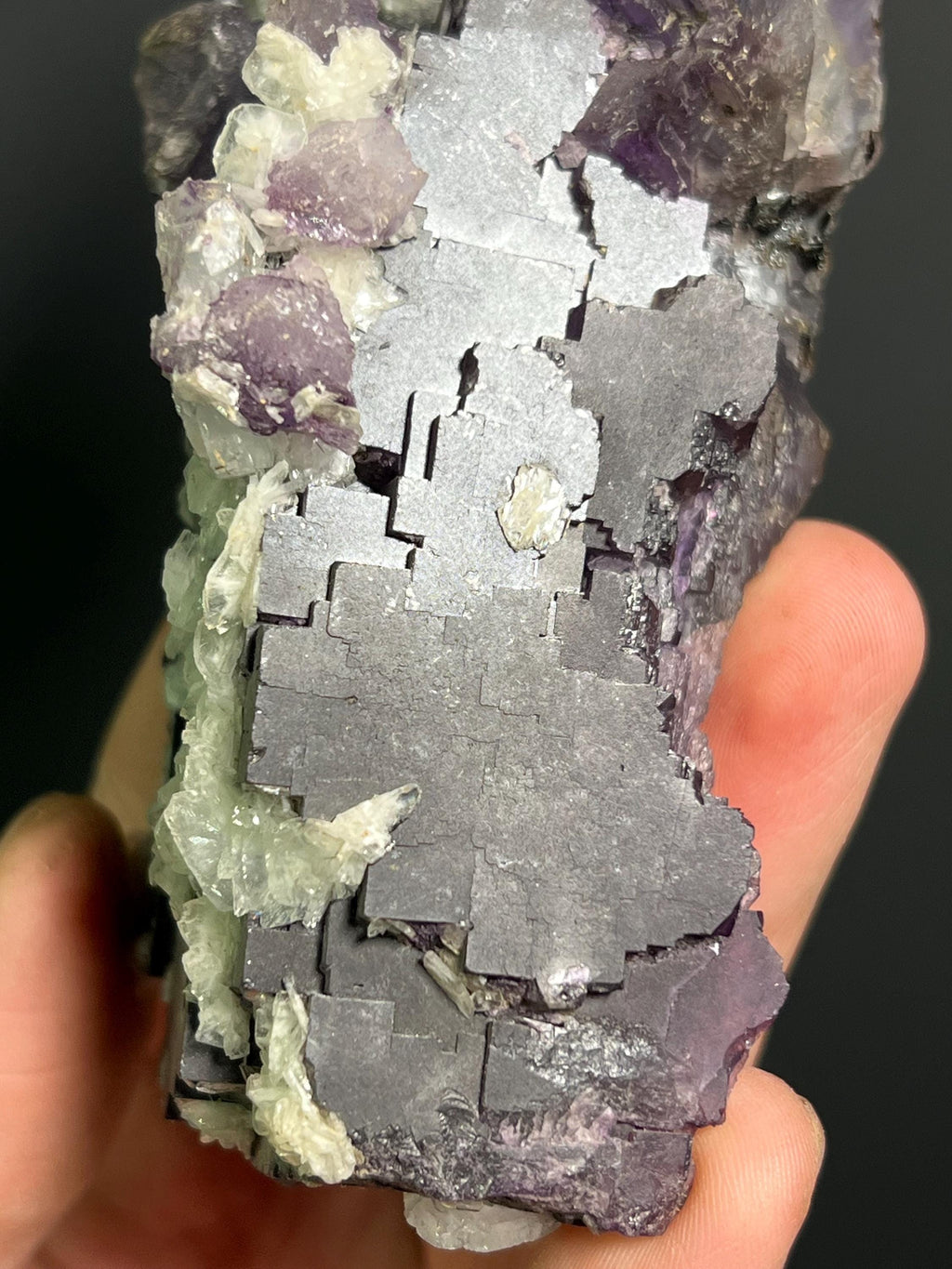 Calcite On Purple Fluorite Specimen, 445gram - Crystal Gemstone AE 