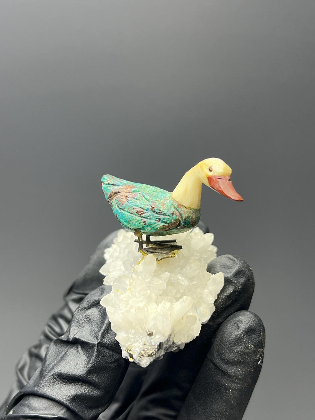 Crystal Quartz And Galena With Natural Stone Bird - Crystal Gemstone AE 