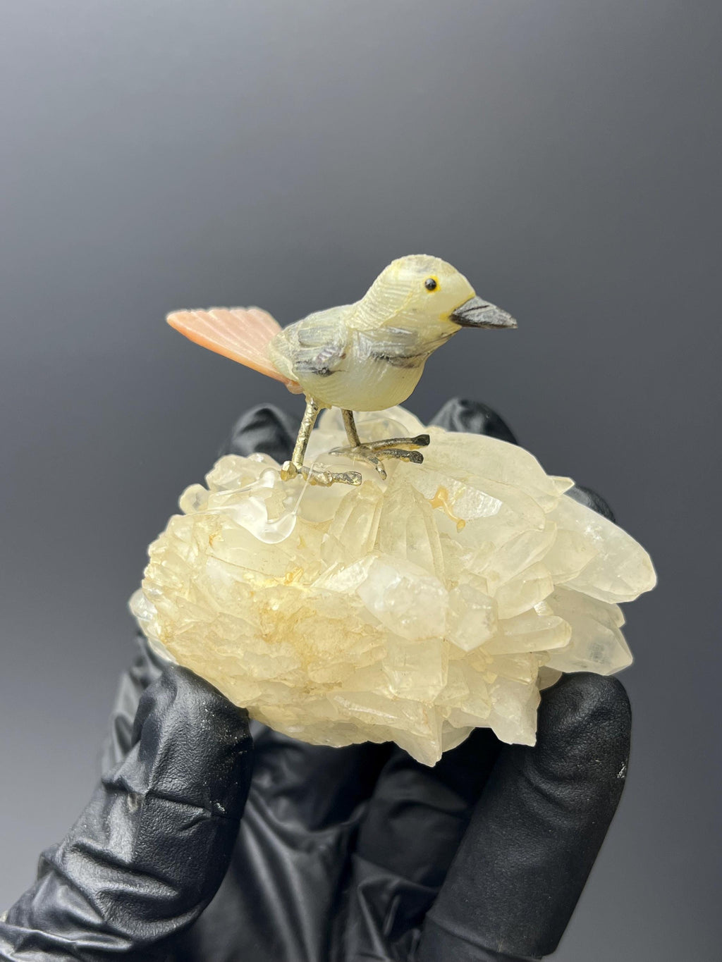 Crystal Quartz On Natural Stone Bird - Crystal Gemstone AE 
