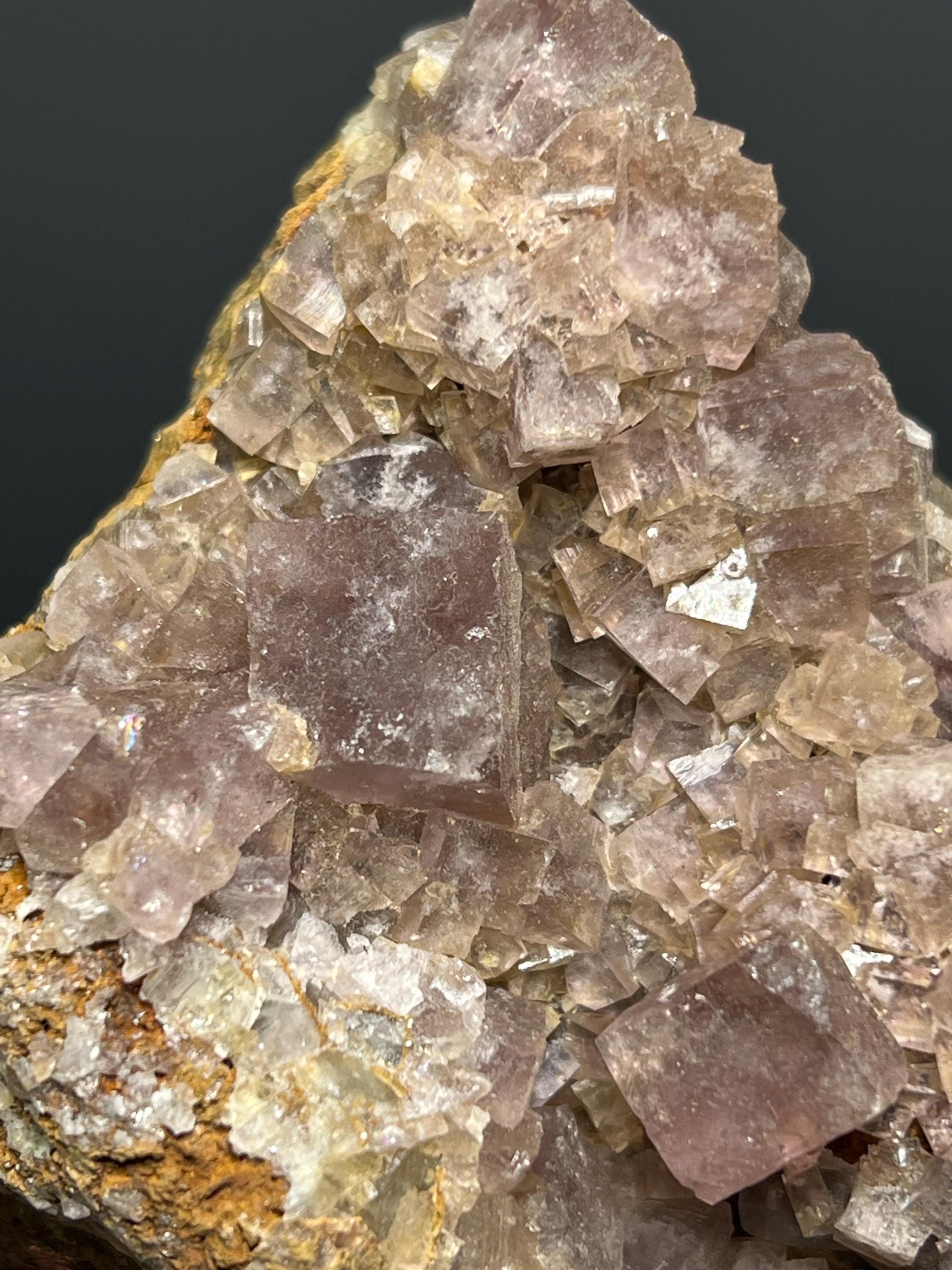 Pink Cubic Fluorite On Pyrite - USA - Crystal Gemstone AE 