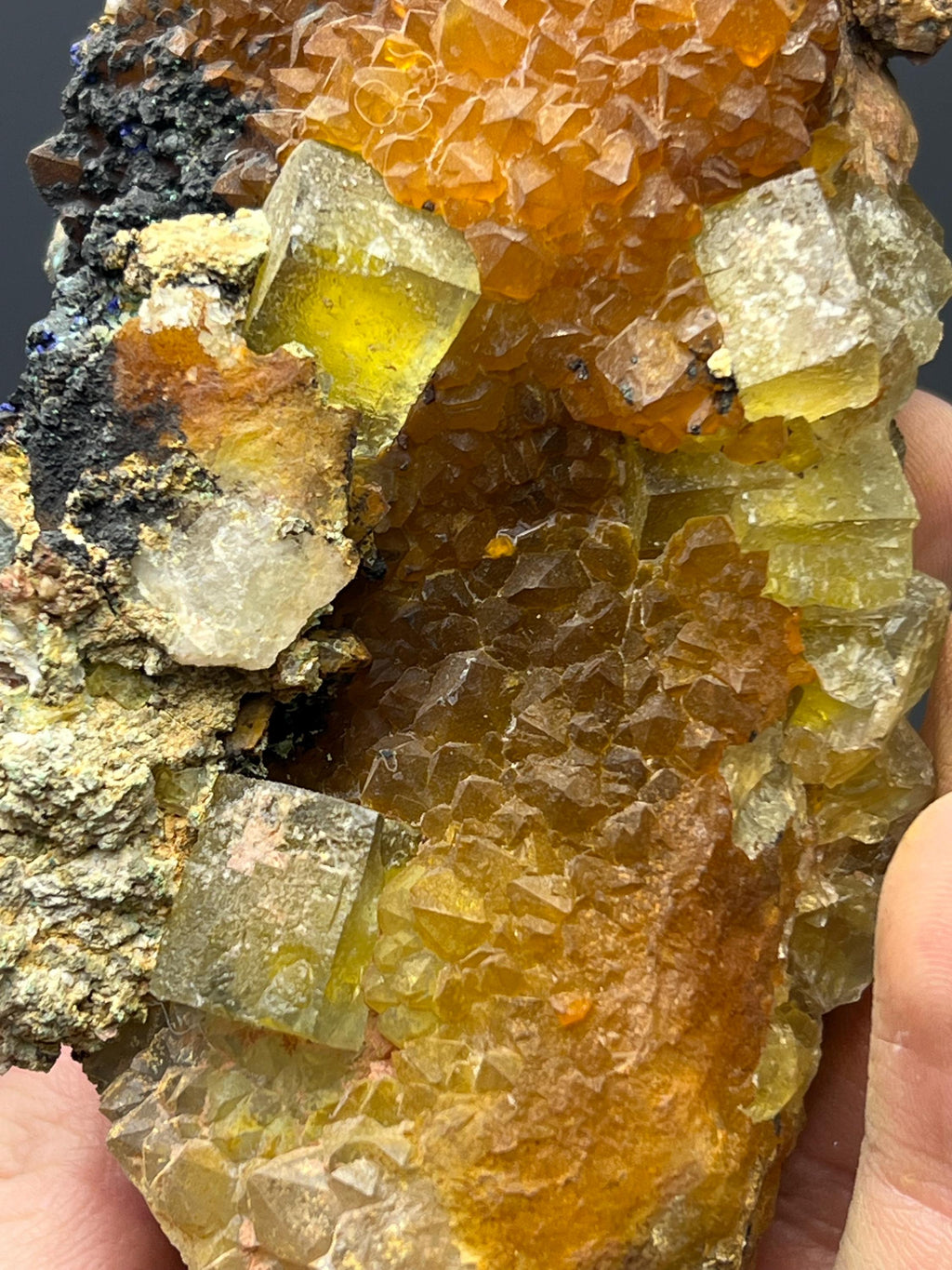 Azurite And Calcite With Sugar Fluorite Specimen - Crystal Gemstone AE 