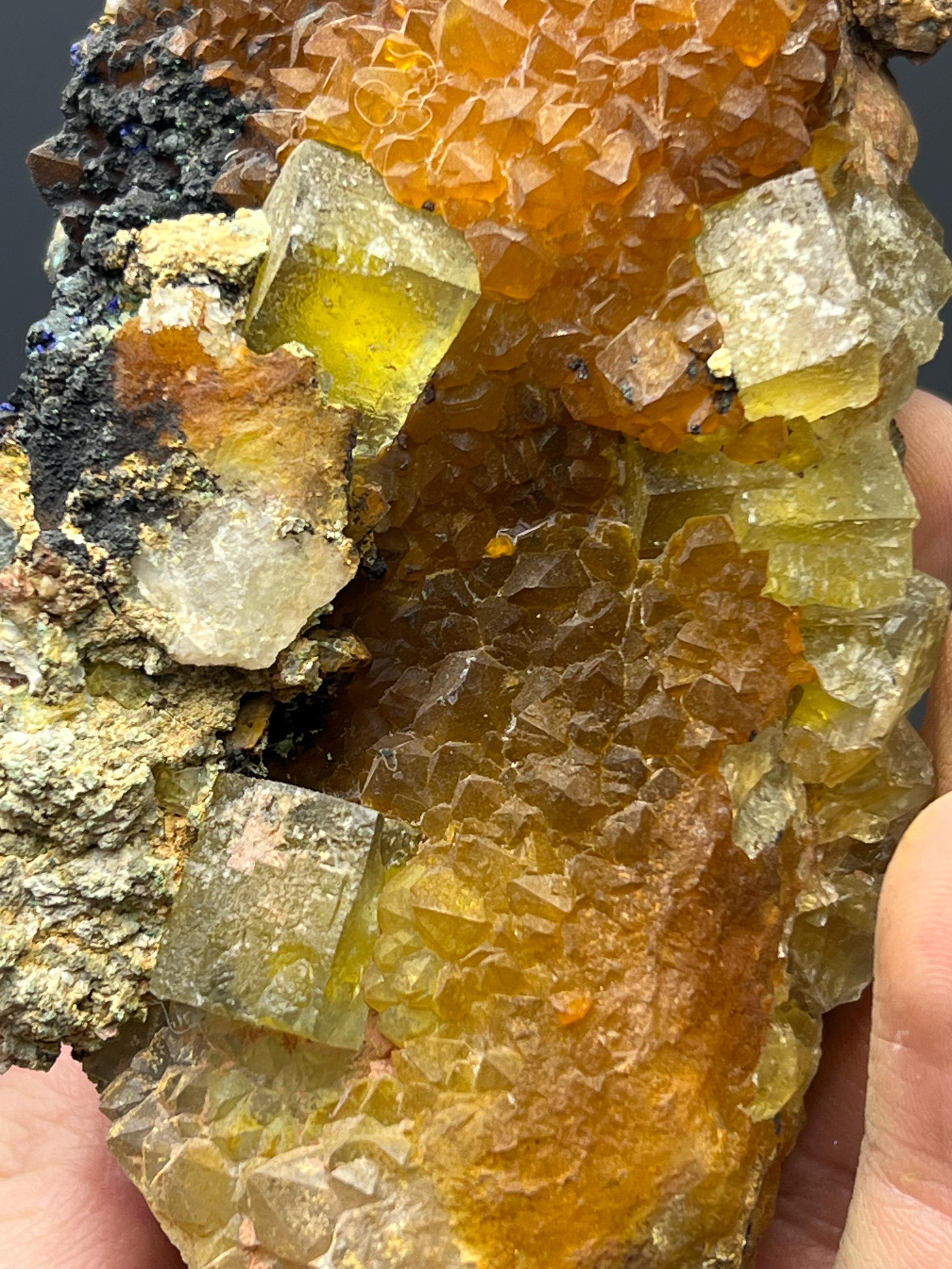 Azurite And Calcite With Sugar Fluorite Specimen - Crystal Gemstone AE 