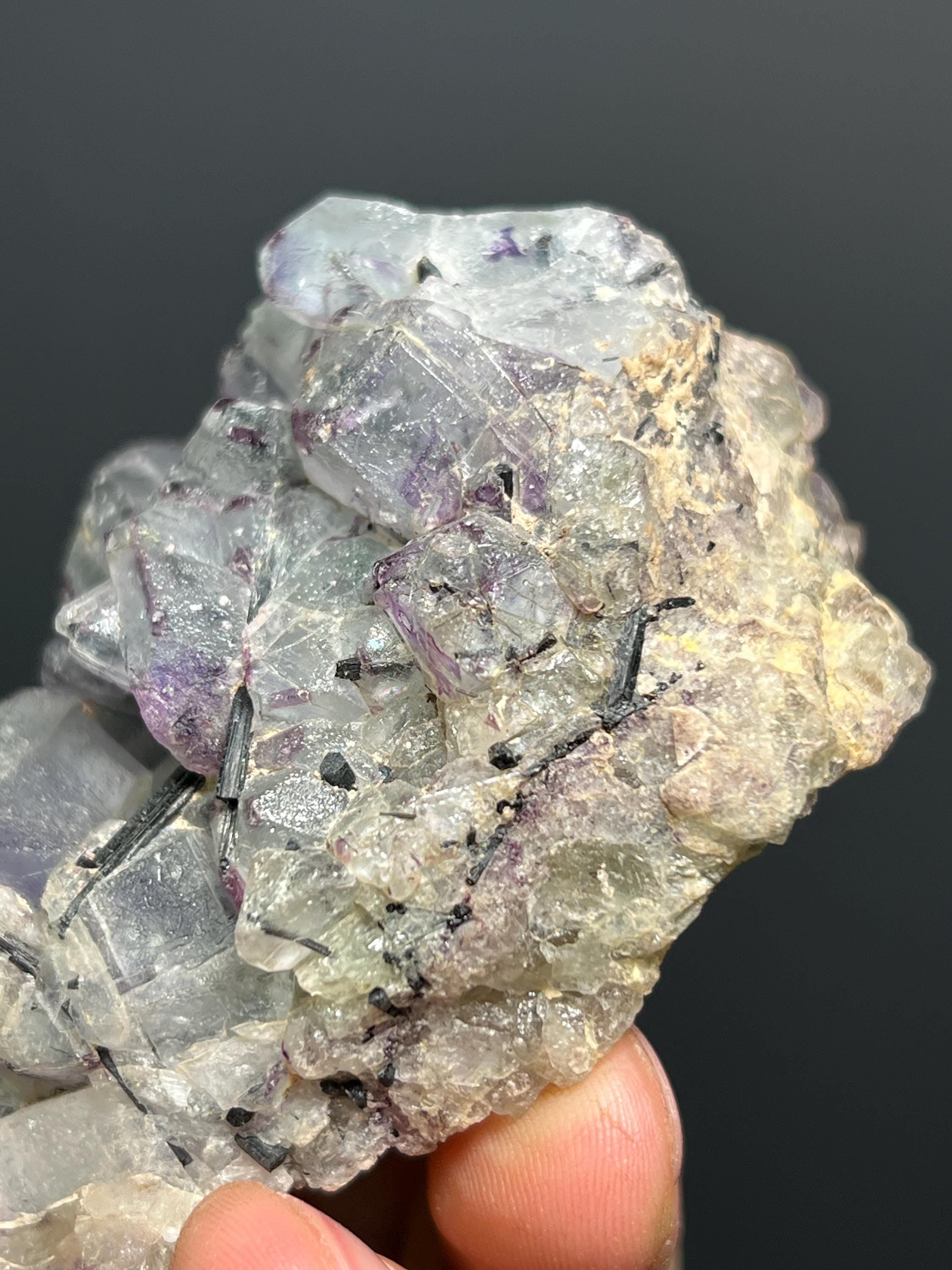 Fluorite in Black Tourmaline - Namibia - Crystal Gemstone AE 