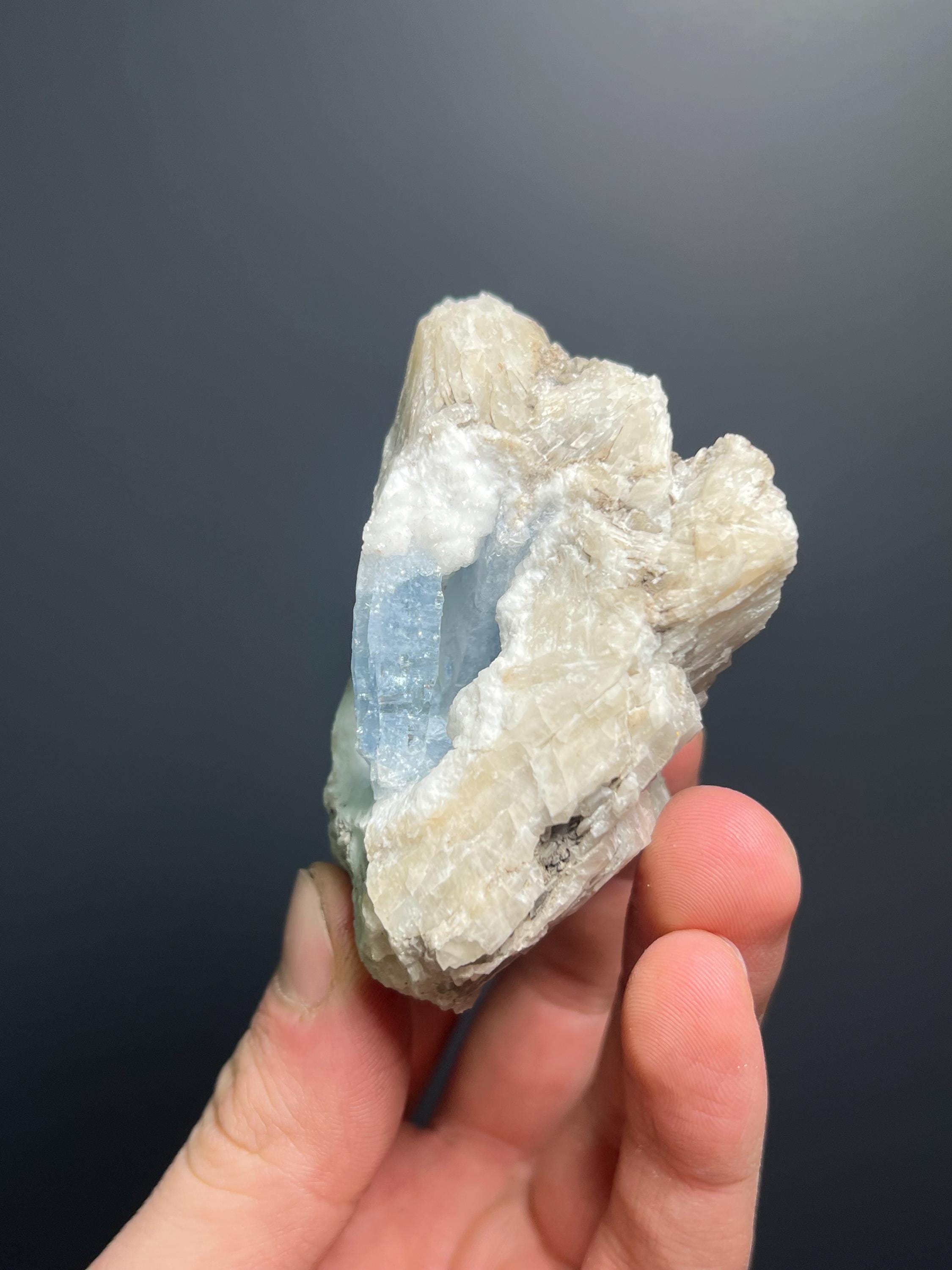 Blue Celestine On Colemanite Specimen, 166gram - Crystal Gemstone AE 